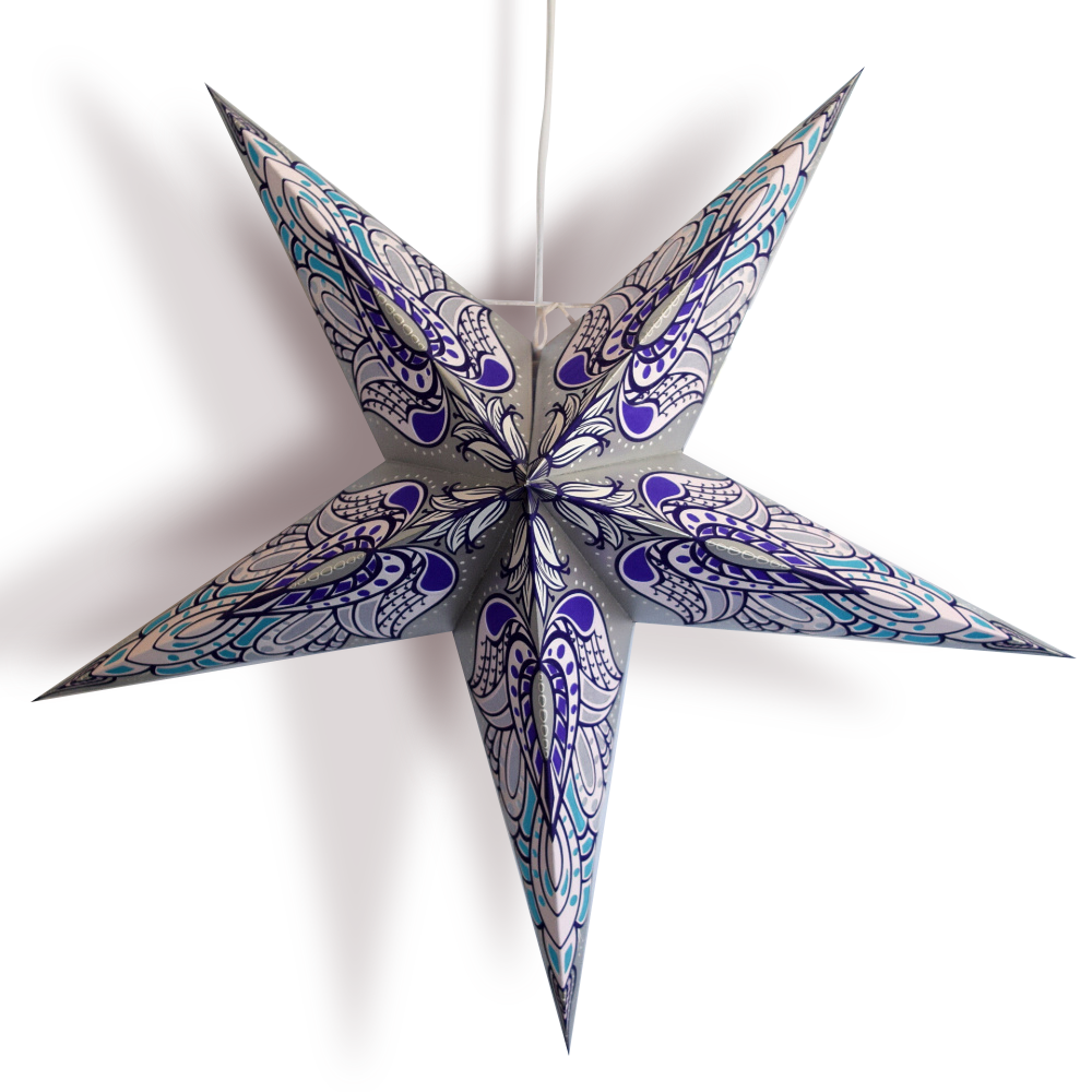 24 Silver Angel Paper Star Lanterns - Elegant Hanging Decor for Weddings, Parties & Home - Perfect for Indoor/Outdoor Celebrations & Festive Lighting