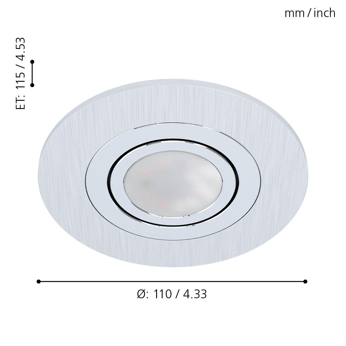 Eglo Areitio Set of 3 Round Aluminum Recessed Downlights - Modern LED Ceiling Lights for Kitchen, Living Room & Bedroom Lighting