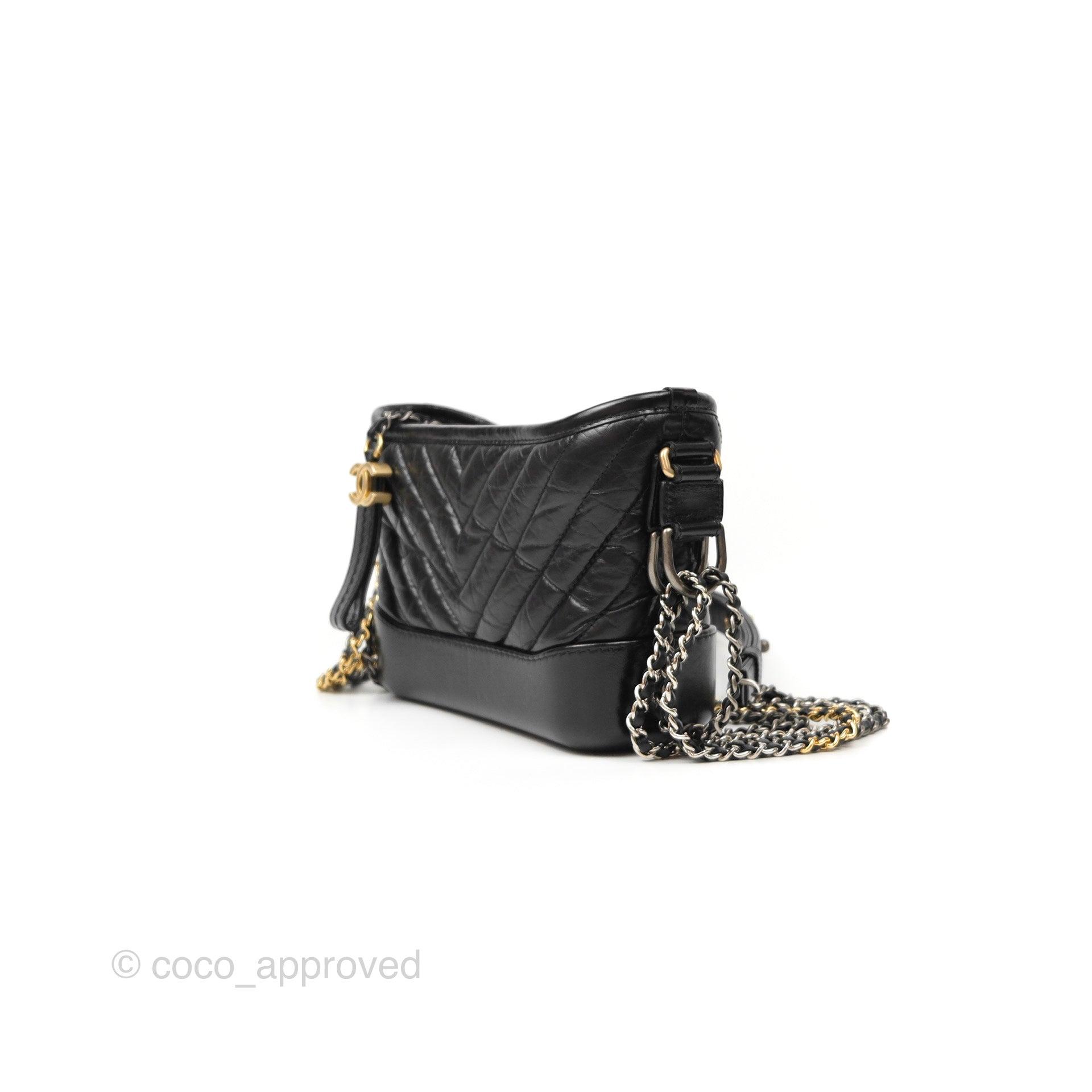 Chanel Chevron Small Gabrielle Hobo Bag in Black Aged Calfskin with Mixed Hardware - Luxury Shoulder Bag for Women, Perfect for Work, Travel and Everyday Use
