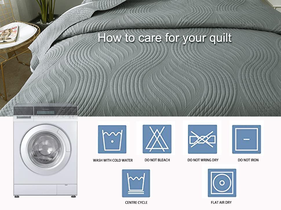 Premium King Size Gray Quilt Set - All Season Lightweight 3-Piece Bedding with Quilt & 2 Pillow Shams | Cozy Bedspread for Master Bedroom, Guest Room & Dorm Decor