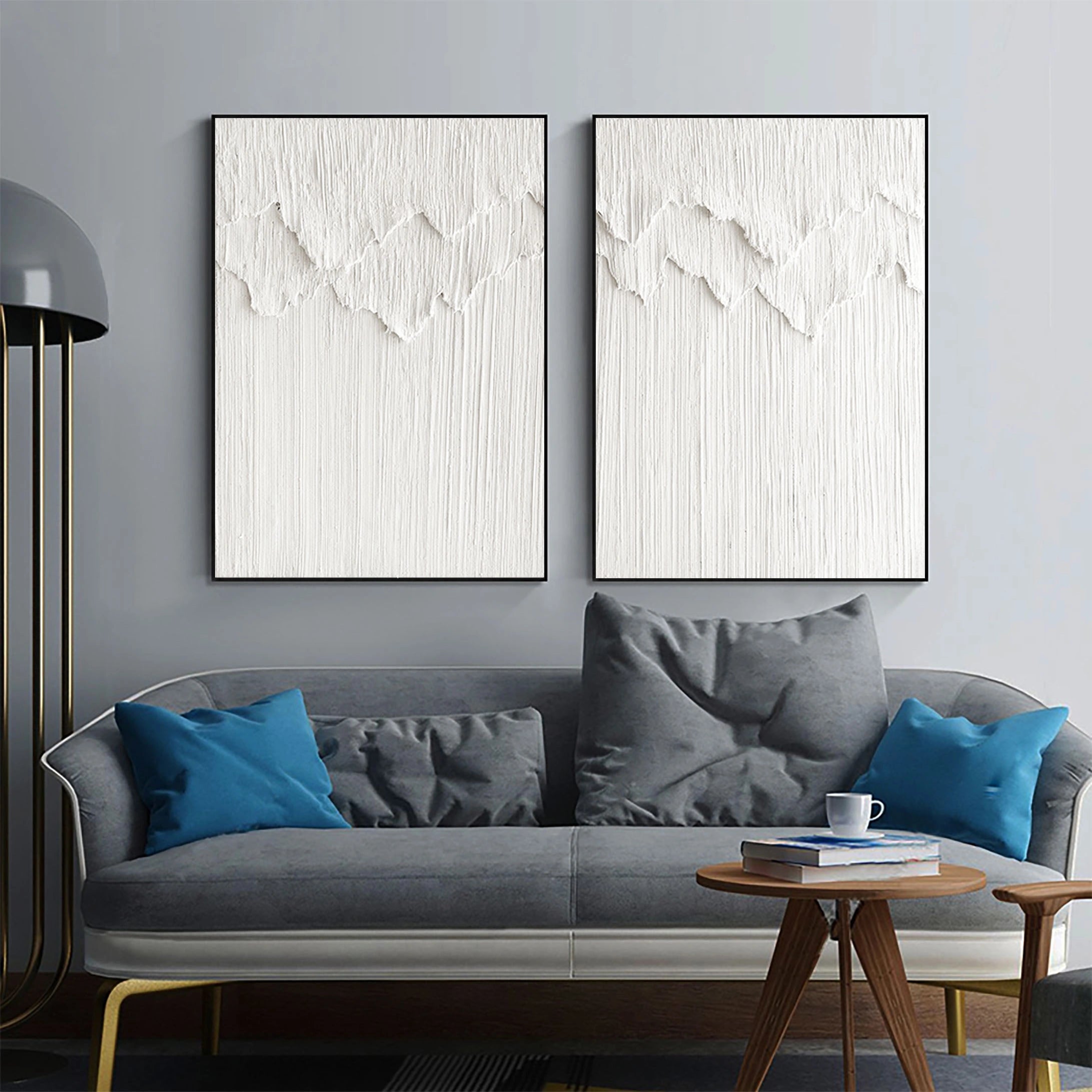 Minimalist Textured Plaster Art Paintings - Set of 2 Modern Abstract Wall Decor (#MM064) for Living Room, Bedroom & Office
