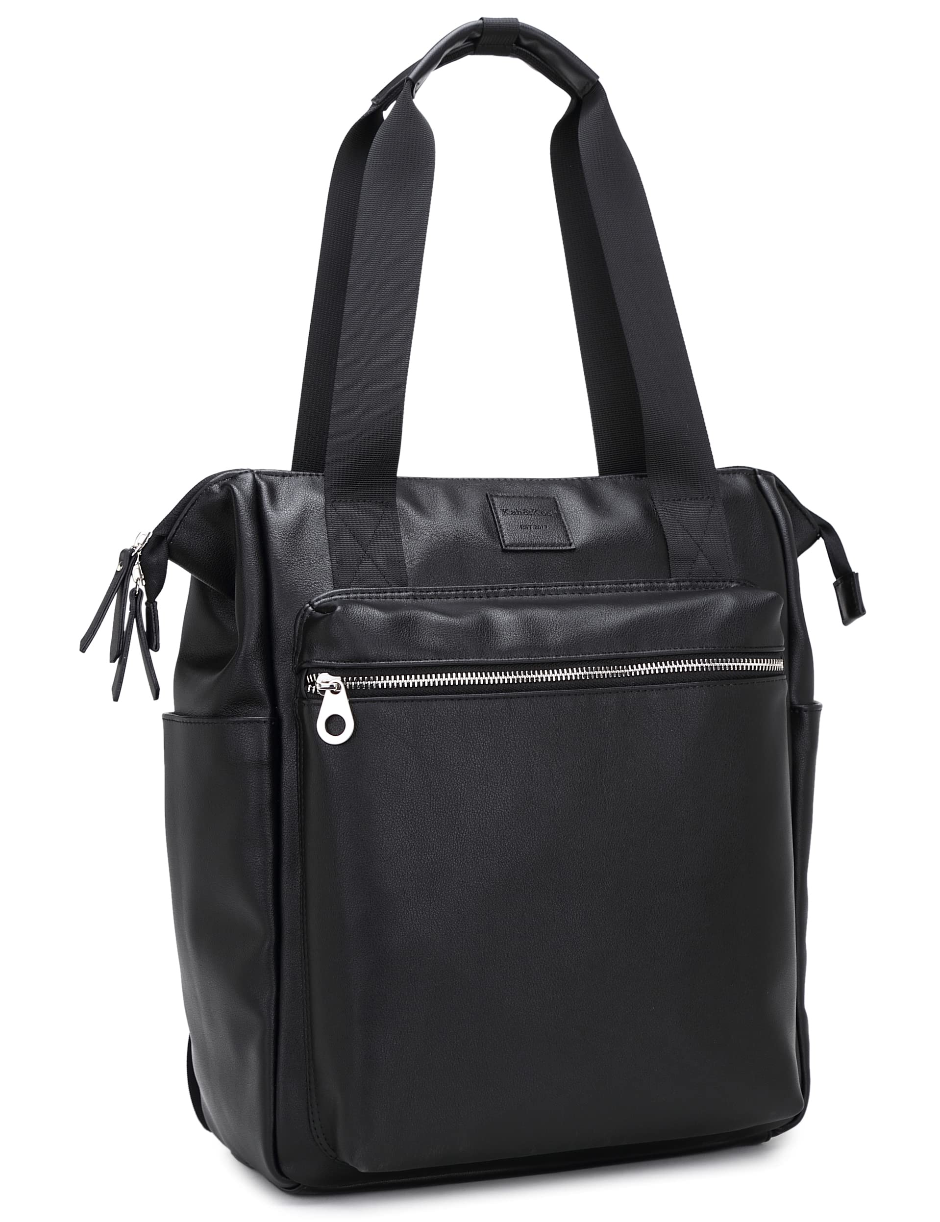 Kah&Kee Leather Convertible Tote Backpack for Women & Men - 14-Inch Laptop Diaper Bag, Work Commute, Teacher Travel Bag (Black) | Stylish & Functional for Office, School & Daily Use