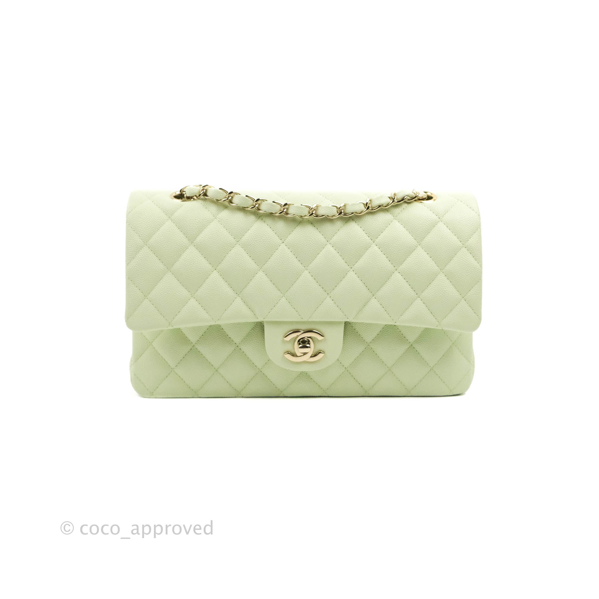 Chanel Classic M/L Medium Flap Bag in Quilted Avocado Green Caviar Leather with Gold Hardware - Luxury Handbag for Women, Perfect for Parties, Work & Everyday Use