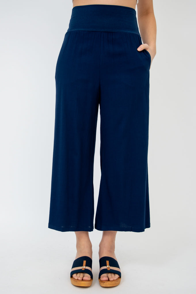 Landon Capri Pants - Soft Indigo Linen Bamboo Blend for Women | Comfortable & Breathable for Summer, Travel & Casual Wear
