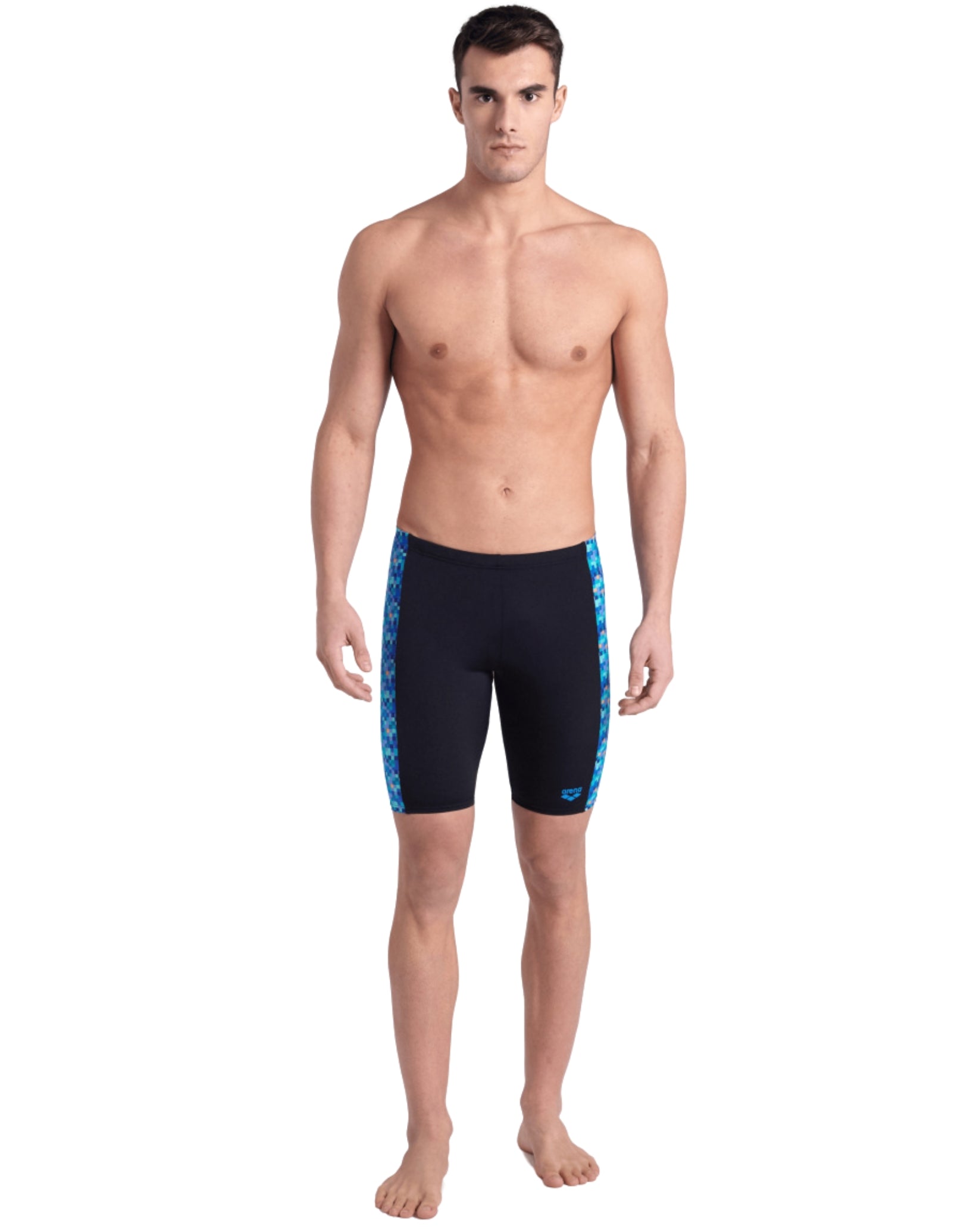 Premium Pooltiles Swim Jammer - Black & Multicolor Fast-Drying Competitive Swimwear for Men | Ideal for Lap Swimming, Training & Water Sports