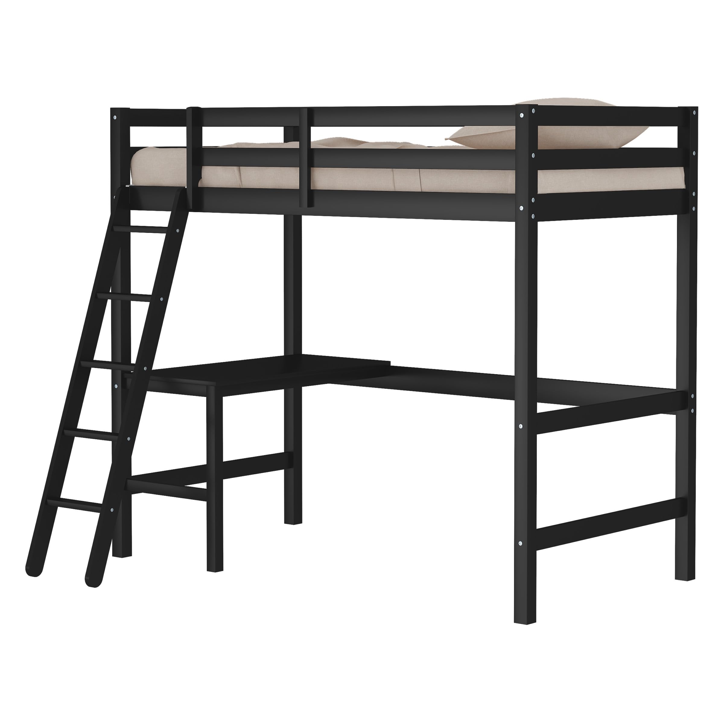 Hillsdale Caspian Youth Solid Wood Twin Loft Bed for Kids Room - Sturdy Black Wooden Bunk Bed with Ladder | Perfect for Small Spaces, Dorm Rooms & Kids Bedrooms