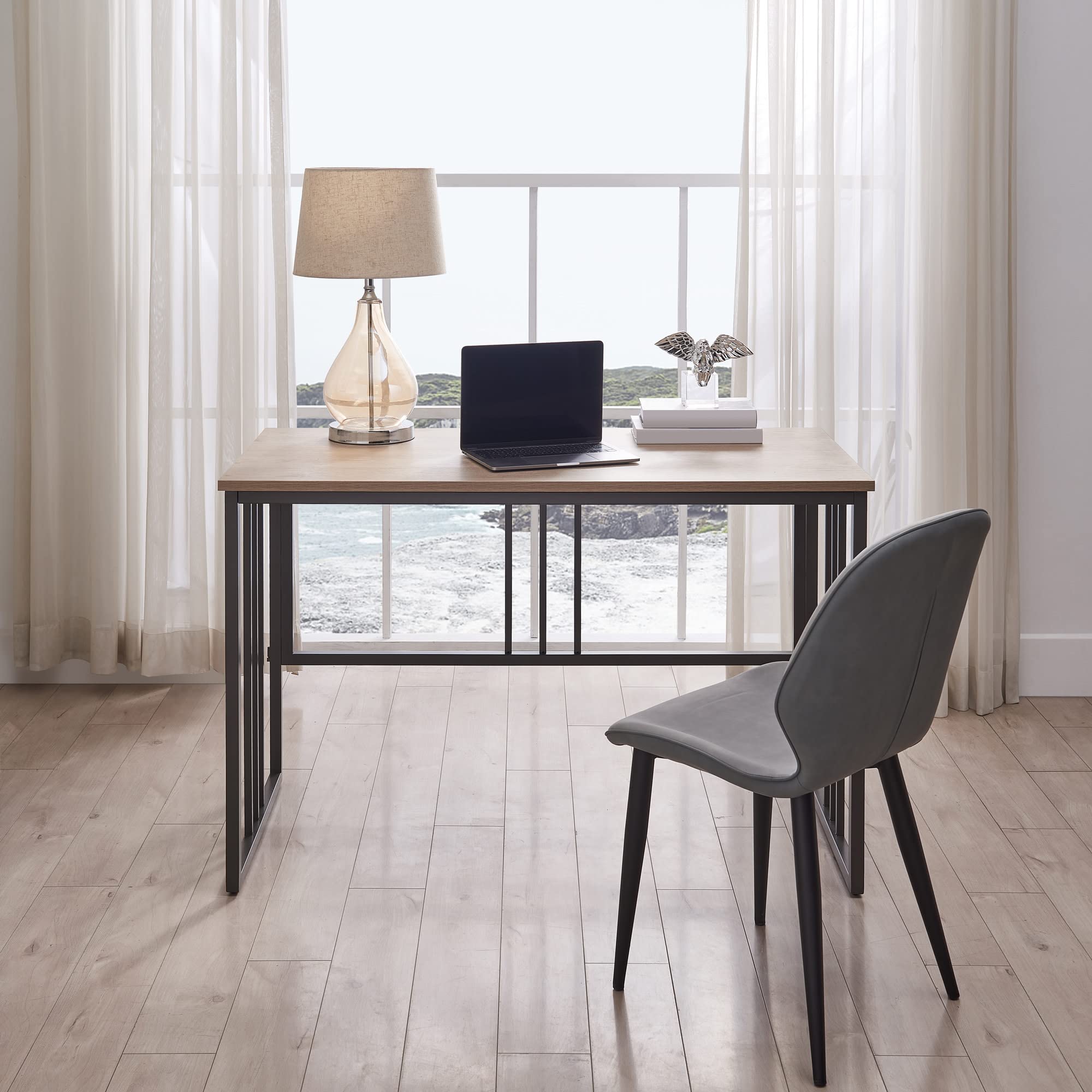 Leick Home Collapsible Slatted Mission Writing Computer Desk - Space Saving Folding Desk for Small Spaces, Home Office & Bedroom - Fully Assembled White Oak/Gunmetal (70001-WOGM) - Perfect for Apartments, Dorms & Workspaces