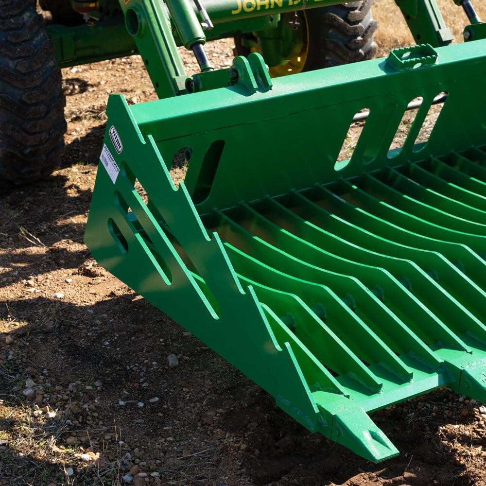 Titan Attachments 48 Inch Fine Grade Skeleton Rock Bucket with Teeth - Compatible with John Deere Loader - Hook and Pin Connection - Perfect for Landscaping, Construction and Heavy-Duty Material Handling