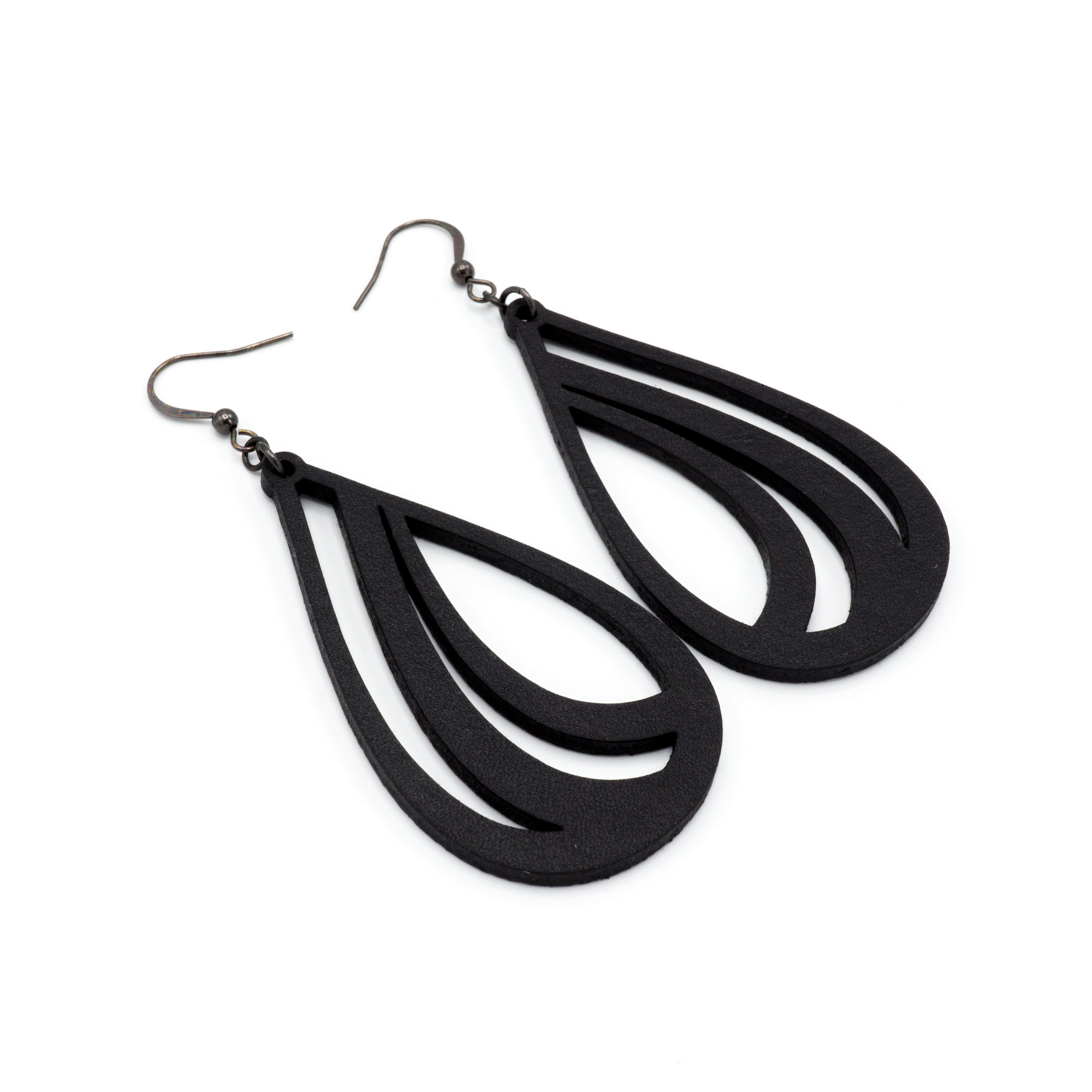 Drop 01 [L] Black Leather Earrings - Handmade Boho Chic Dangle Earrings for Women, Perfect for Casual Wear, Parties & Special Occasions