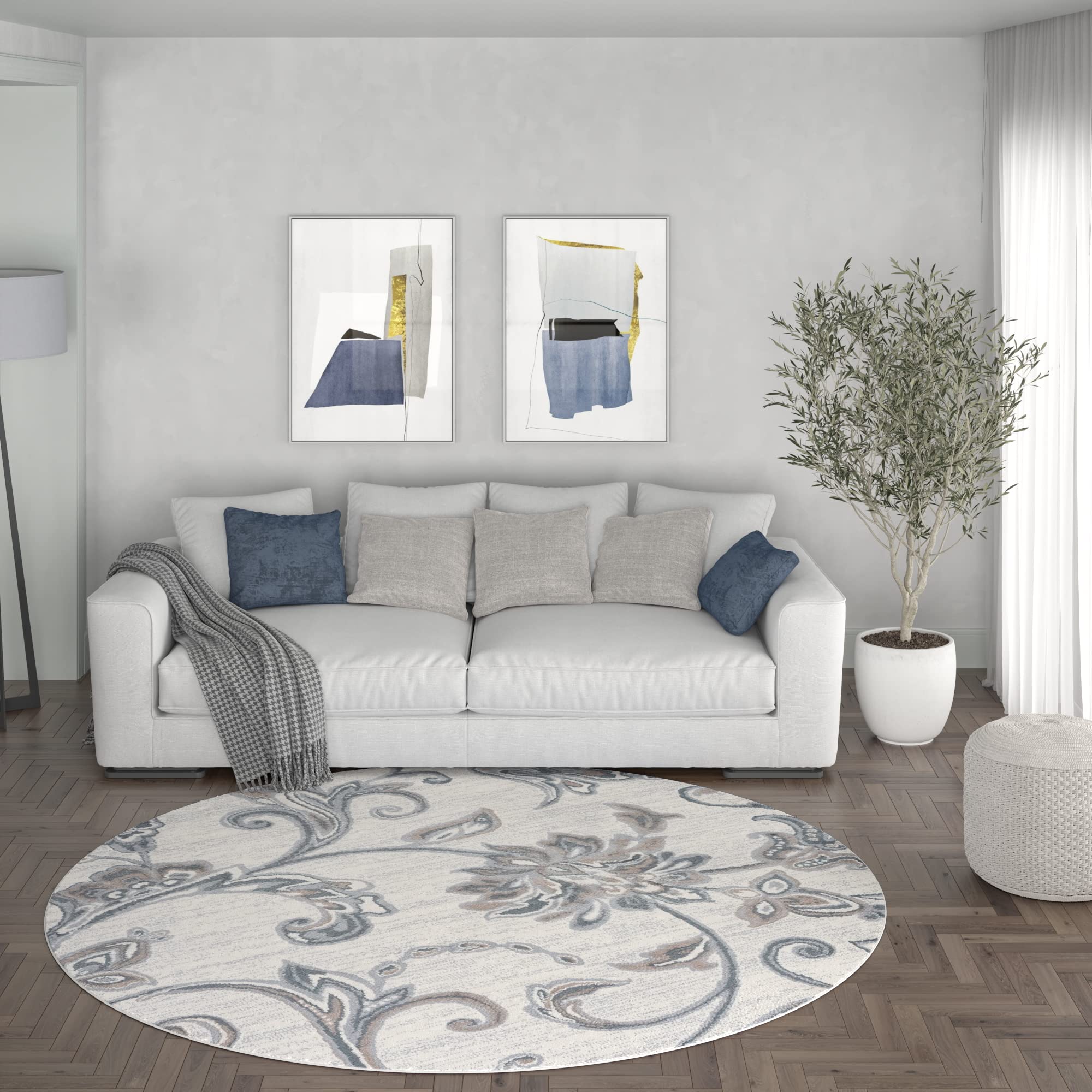 Modern Large 8ft Round Cream Area Rug - Soft Contemporary Carpet for Living Room, Dining Room, Bedroom, Kitchen & Entryway - Perfect for Home Decor & Cozy Spaces