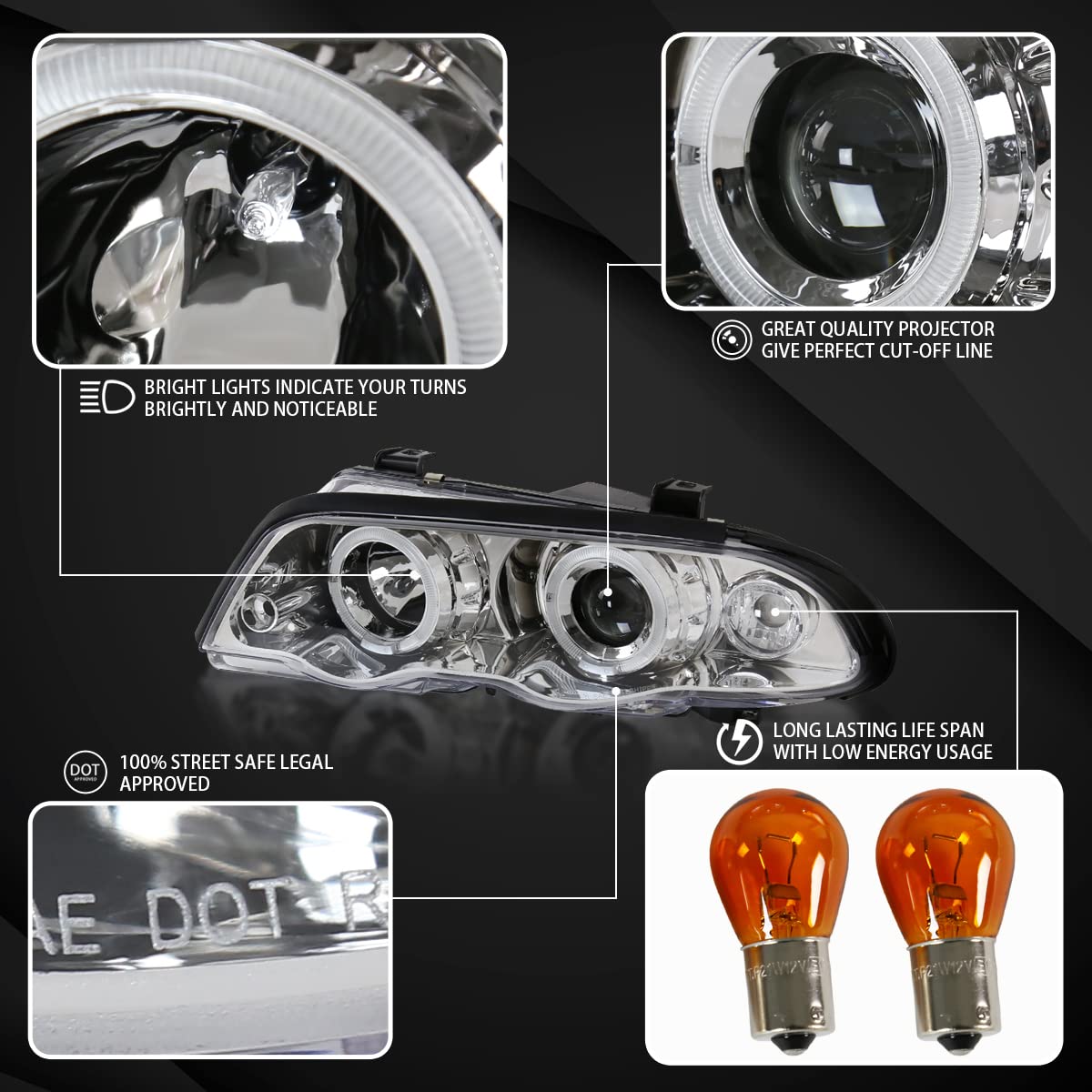 AUTOZENSATION BMW E46 3-Series 4DR Sedan Headlights (1999-2001) - Chrome Left & Right Pair Headlamp - Perfect for Night Driving & Car Upgrades