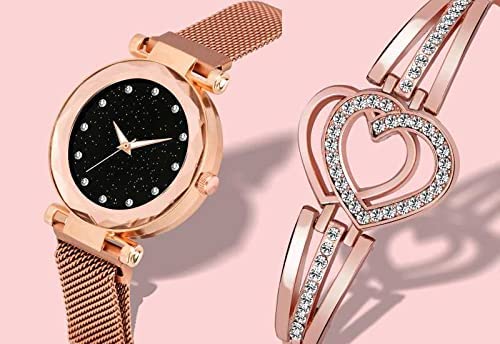 Meteoroid Analog Magnetic Watch for Women - Stylish Bracelet Watch with Magnetic Dial - Perfect Gift for Girls & Women - Ideal for Office, Casual Wear & Special Occasions