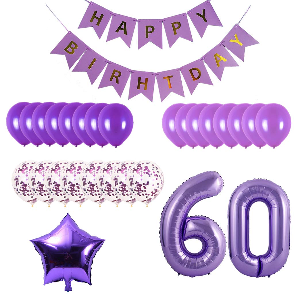 60th Birthday Party Decorations Kit - Happy Birthday Banner, Number 60 Balloons & Purple Party Supplies for Milestone Celebrations | Perfect for Retirement Parties, Anniversary Events & Grandparent Birthdays