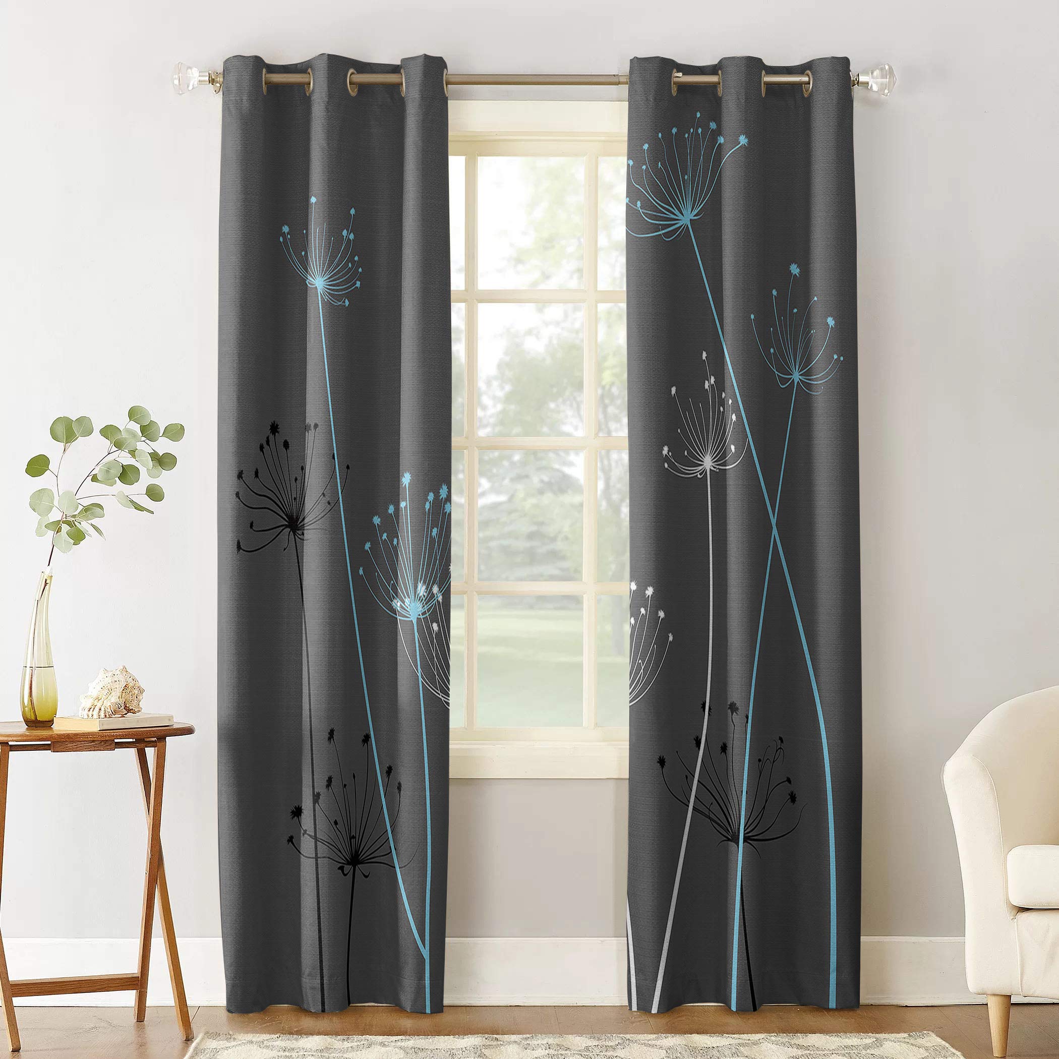 Grey Thistle Dandelion Grommet Curtains 27.5x39