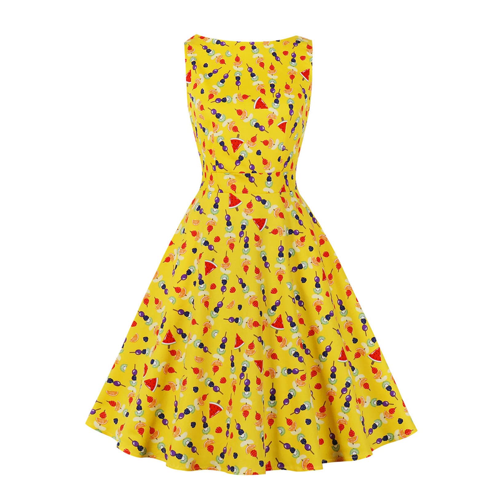 JMETRIE Women's Retro Floral Print Sleeveless Summer Dress - Elegant Formal & Casual Sundress for Petite Women in Yellow | Perfect for Beach Vacations, Garden Parties & Office Wear