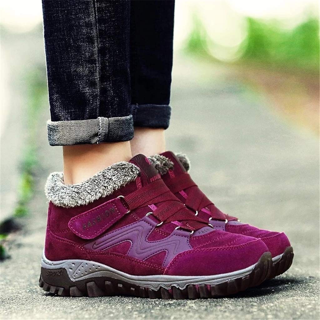 Women's Winter Thermal Faux Fur Lined Leather Platform High Top Boots - Red | Warm & Stylish Snow Boots for Cold Weather, Outdoor Hiking & Fashion Outfits