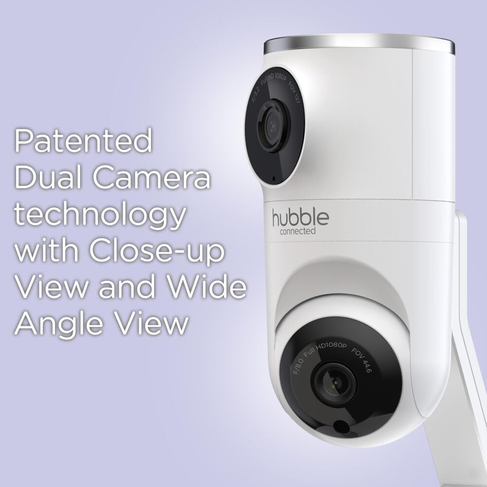 Hubble Connected Nursery Pal Dual Vision Smart Wi-Fi Baby Monitor with AI Motion Tracking, Night Vision, Soothing Sounds & Lullabies - White | AI-Powered Infant Safety Camera for Nursery, Bedroom & Travel Use