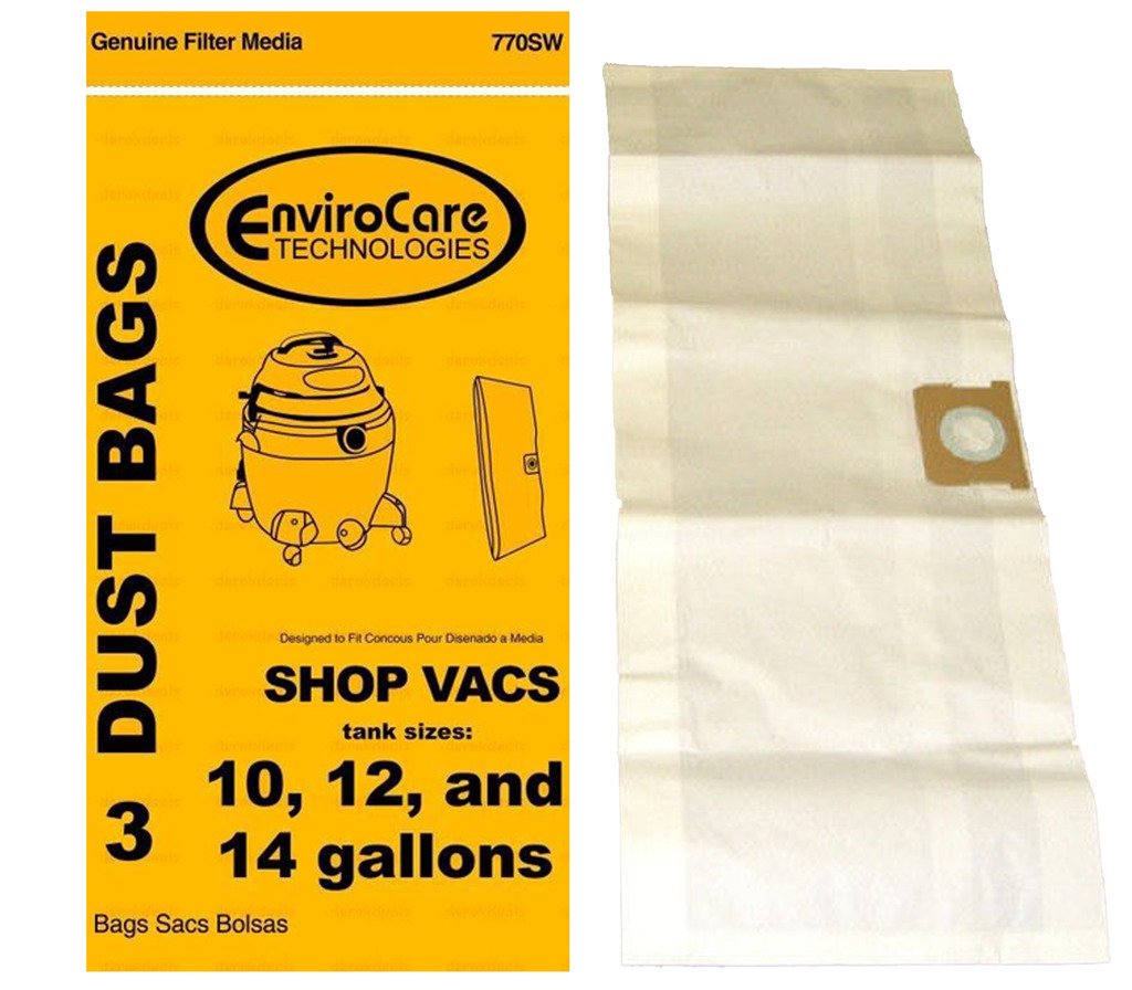 EnviroCare 3 ShopVac Type F 10-14 Gallon Wet/Dry Vacuum Bags (906-62-00) - Compatible with Shop Vacuums - Ideal for Dust, Debris & Liquid Cleanup in Workshops, Garages & Job Sites