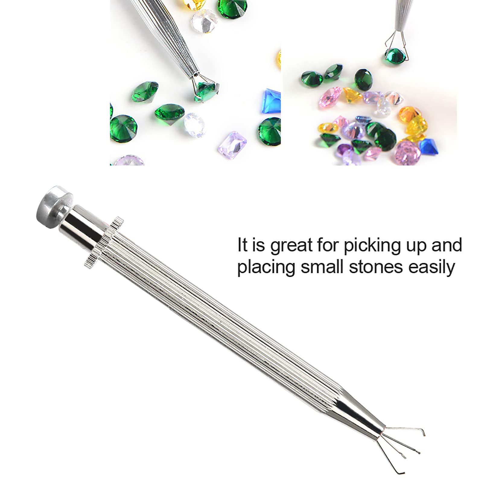 4 Prongs Diamond Grabber Tool - Stainless Steel Piercing Ball Grabber with Prong Tweezer Catcher - Jewelry Beads & Gem Pick Up Tool for Small Parts - Perfect for Jewelry Making, Watch Repair and Crafting