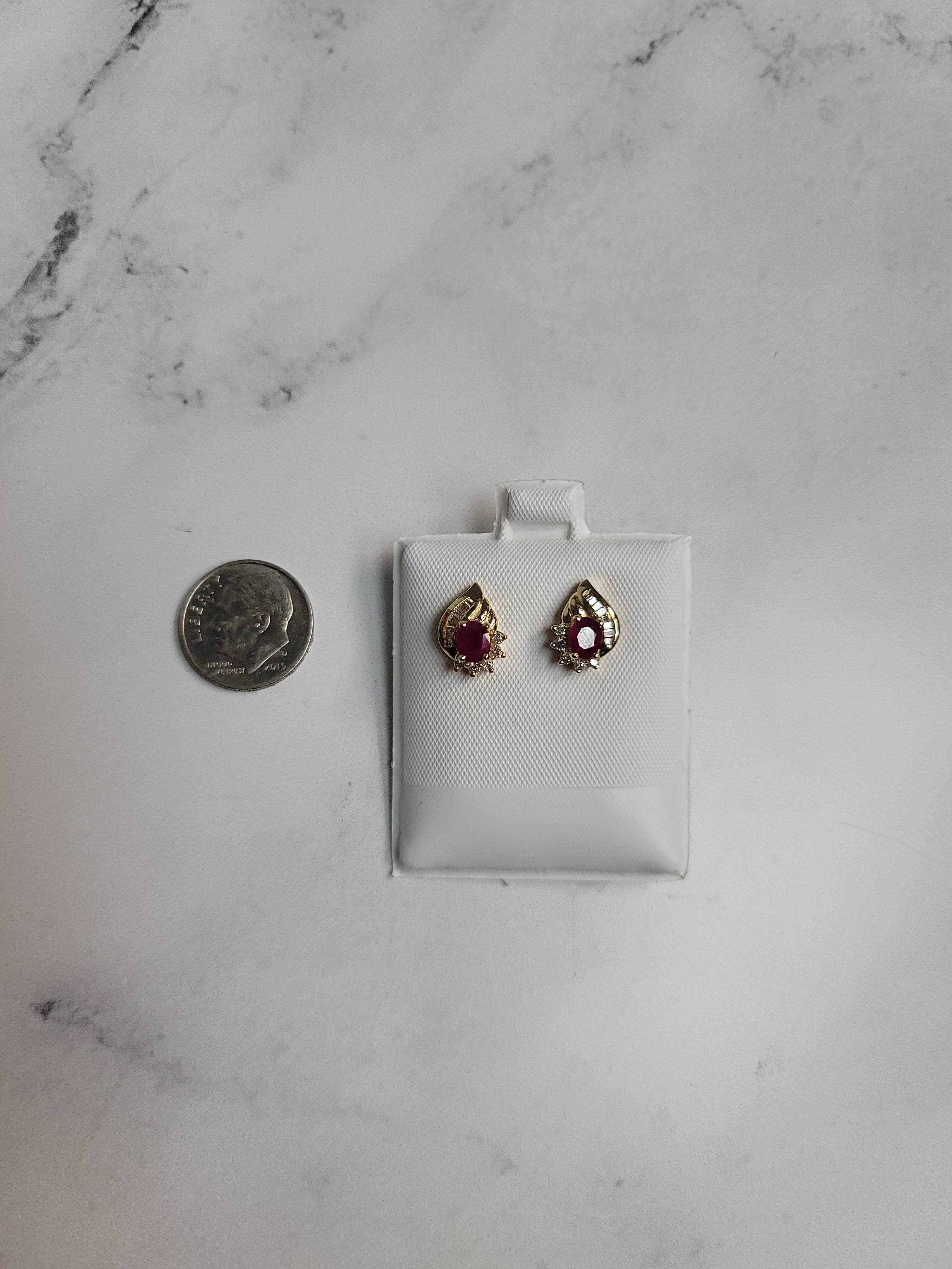 Exquisite Oval Ruby Earrings with Baguette Diamond Accents - Elegant Jewelry for Women, Perfect for Weddings, Anniversaries & Special Occasions