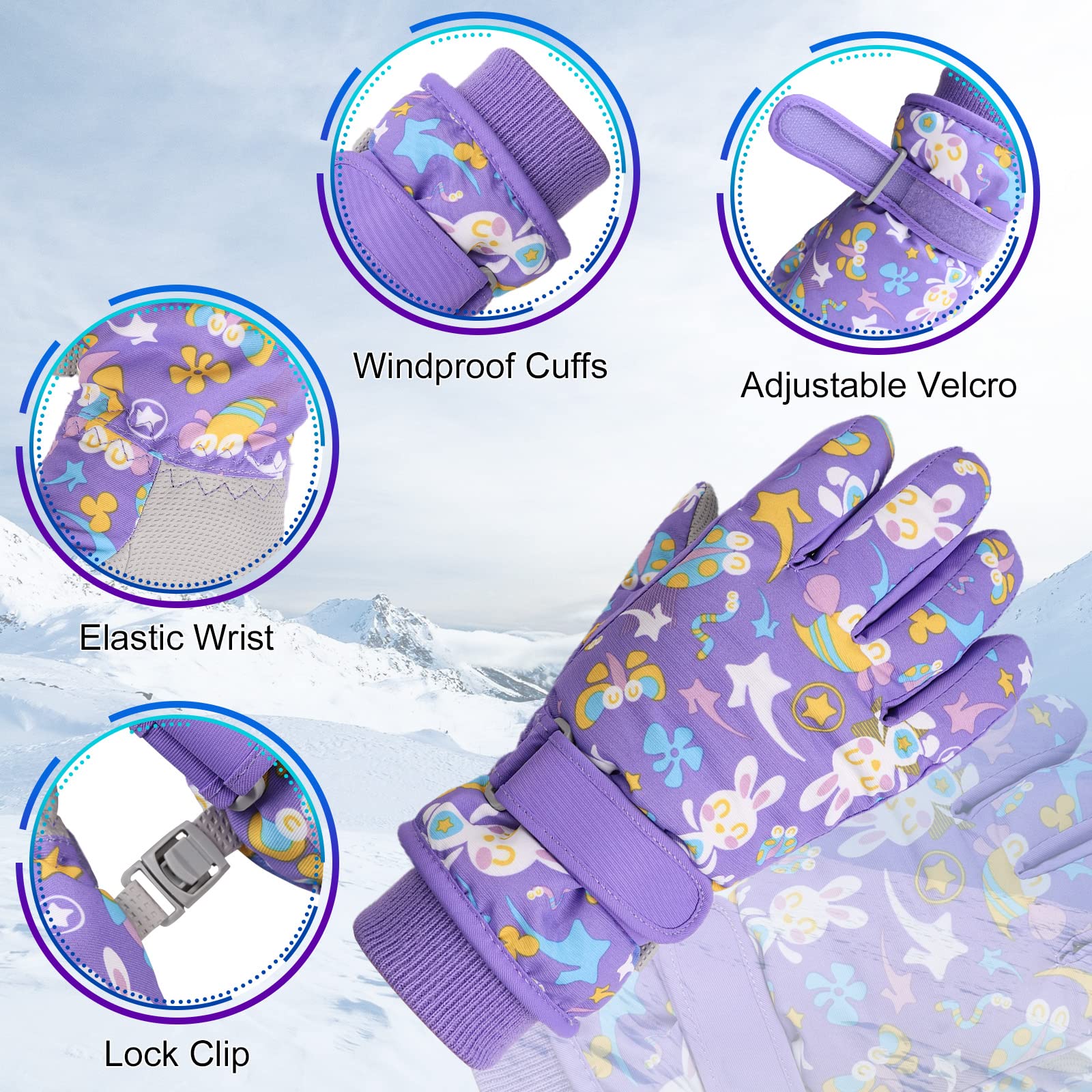 Kids Winter Ski Gloves for Boys & Girls - Waterproof Snowboard Gloves with Fleece Lining for Cold Weather - Perfect for Skiing, Snowboarding & Outdoor Winter Activities