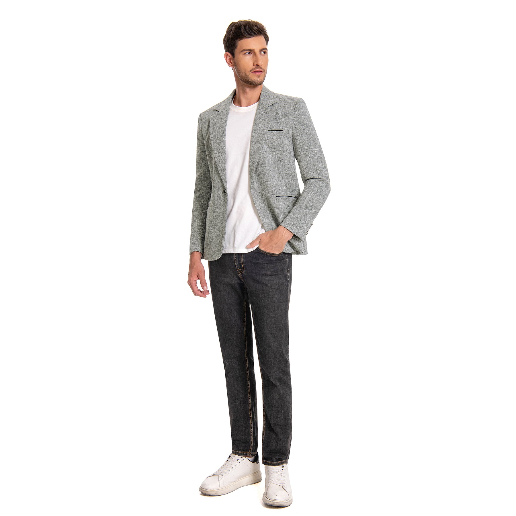 Men's Grey Notch Lapel Single Breasted Blazer - Slim Fit Business Suit Jacket for Office, Wedding & Formal Events