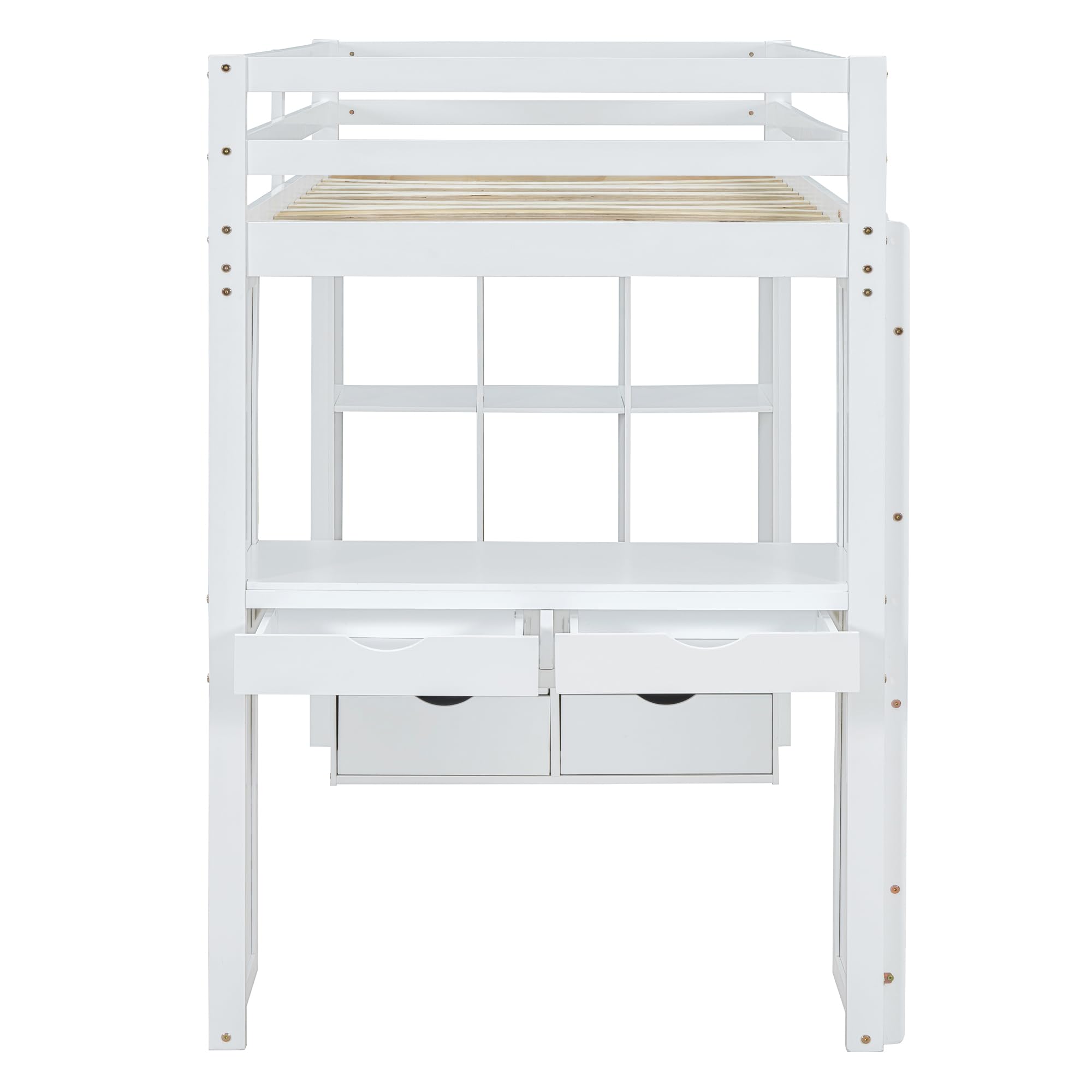 Harper & Bright Designs Full Size Loft Bed with Desk & Storage Shelves - White Wooden High Loft Bed Frame with LED Lights for Kids, Teens, Boys & Girls - Perfect for Small Bedrooms, Dorm Rooms & Space-Saving Kids' Rooms