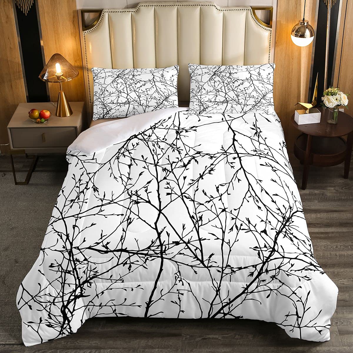 Feelyou Tree Branches Printed Comforter Set - Botanical Decor Duvet Cover for Kids, Teens & Adults - Soft Twin Quilt Set in Black & White - Perfect for Bedroom, Guest Room & Dorm Decor