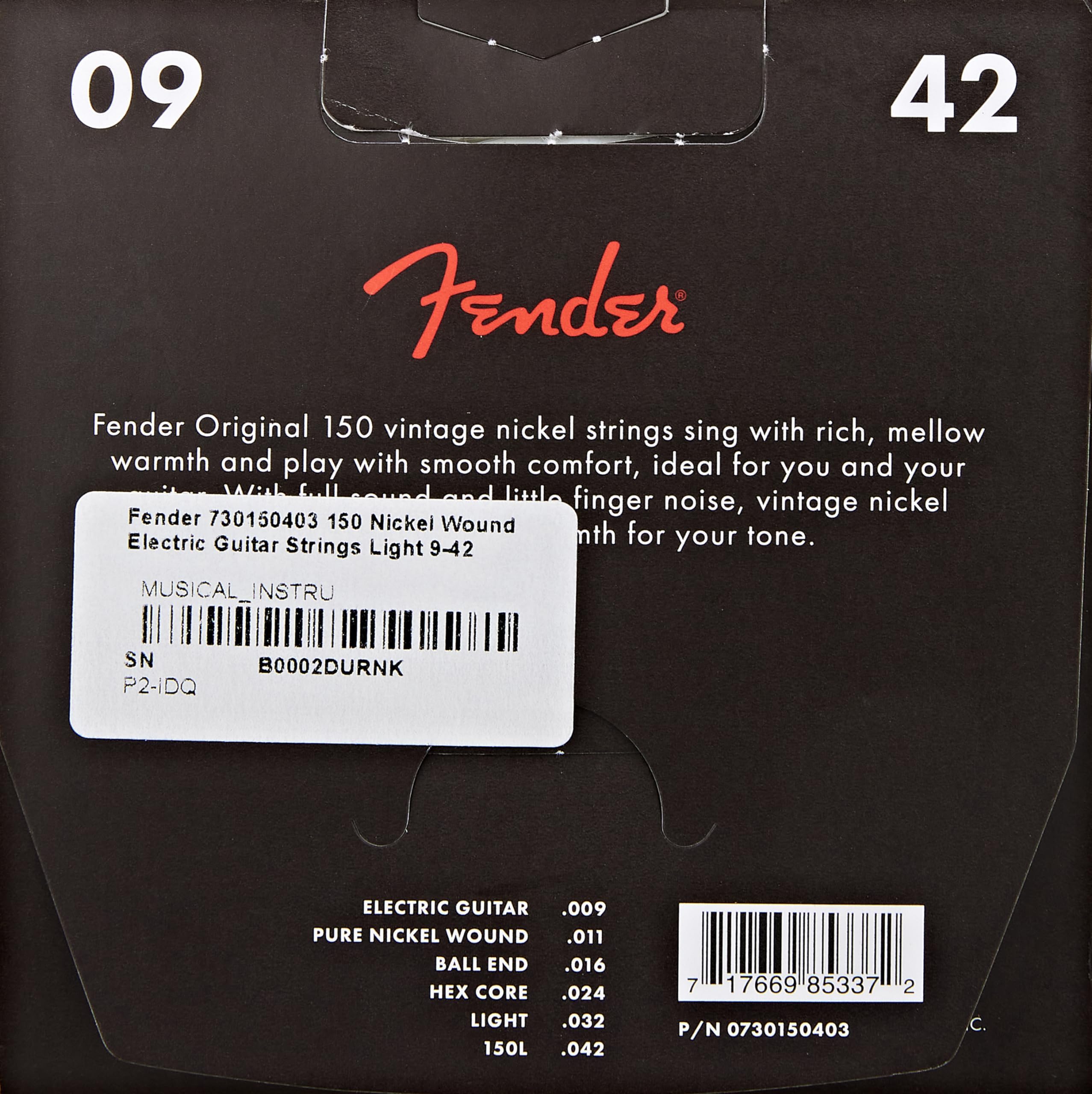 Fender Original 150 Electric Guitar Strings - Pure Nickel Wound, Ball End, 150L .009-.042 Gauge (4-Pack) | Perfect for Rock, Blues & Studio Recording