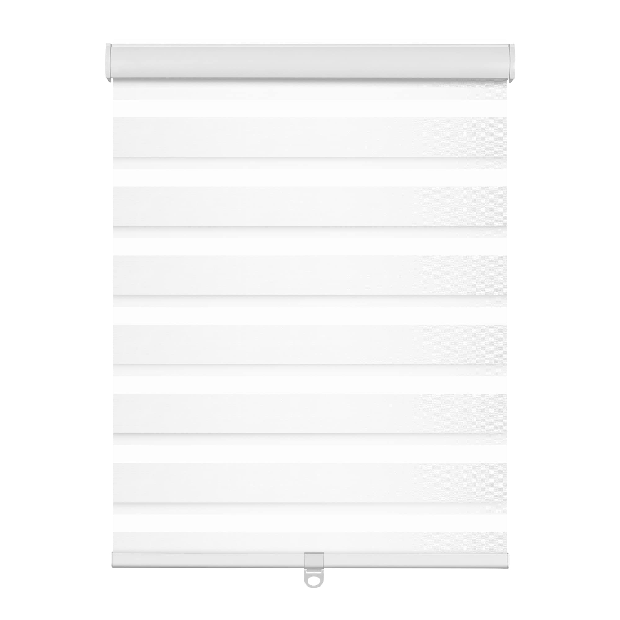 BERISSA Cordless Zebra Roller Blinds for Windows - Custom Size Dual Layer Shades, Sheer & Privacy Light Control for Day & Night - Home, Office, Hotel Use - White, 31