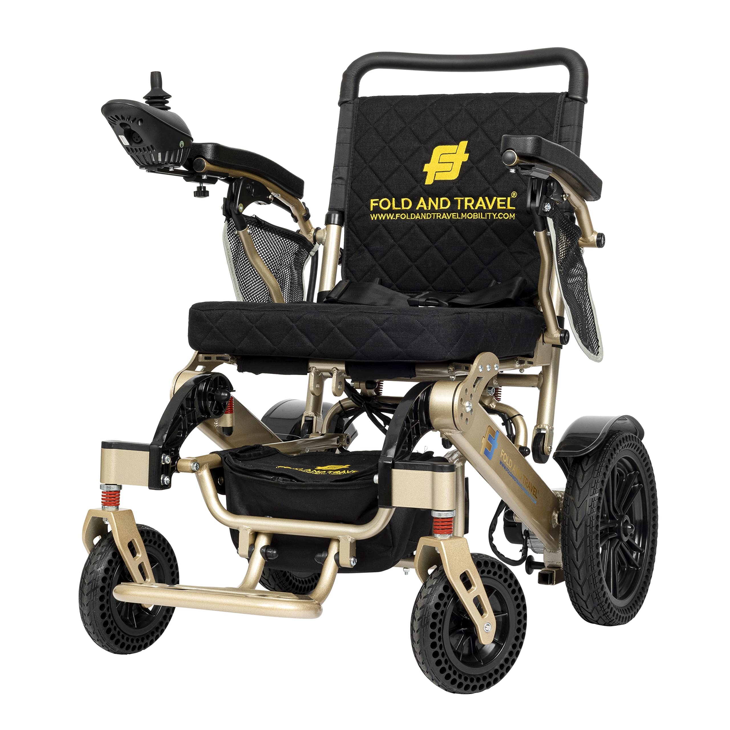 Lightweight Foldable Electric Wheelchair for Adults - Auto Folding Power Wheelchair with Comfortable Seat (Gold) | Perfect for Travel, Shopping & Indoor/Outdoor Mobility
