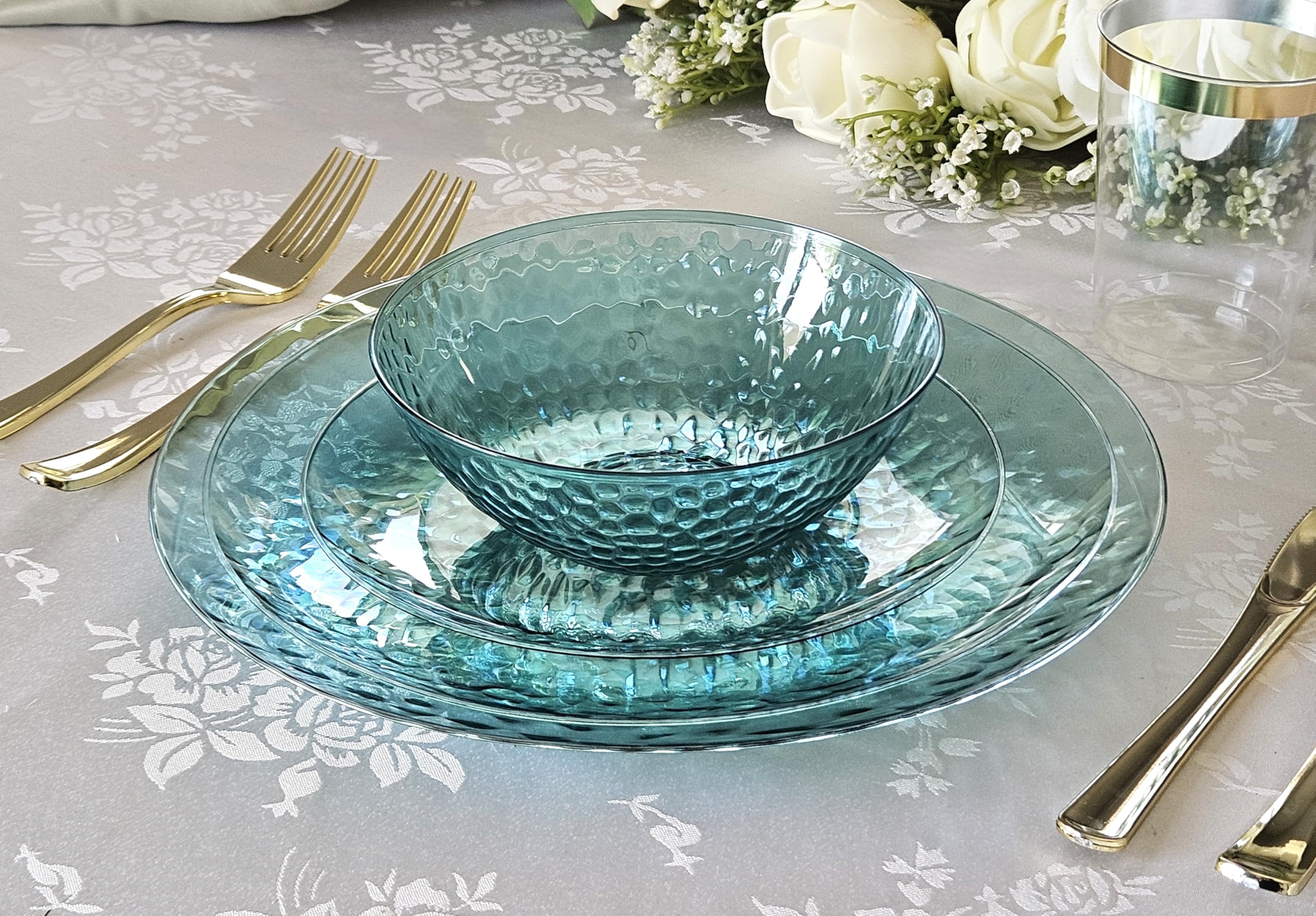 40-Pack Disposable Plastic Plates for Wedding & Party - 7'' Appetizer/Dessert Plates in Coastal Clear Blue | Elegant Dinnerware for Bridal Showers, Baby Showers & Outdoor Events