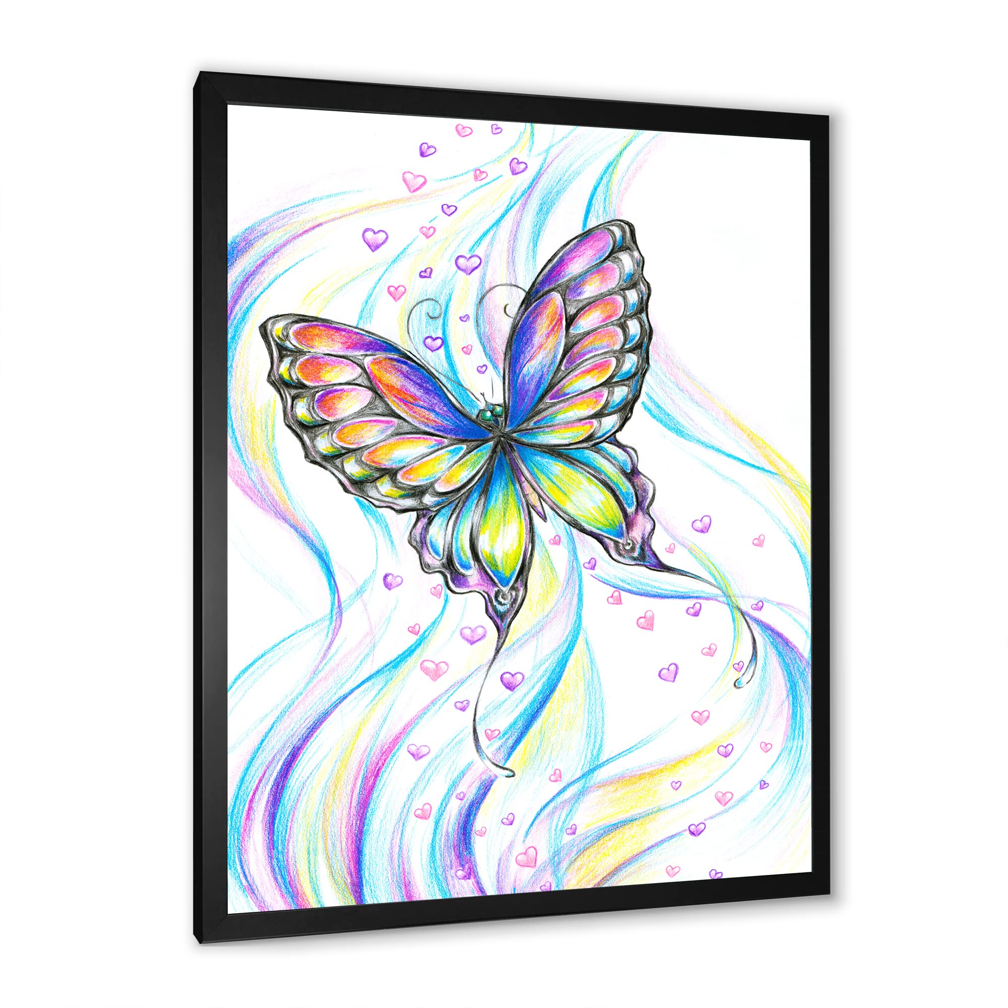 Vibrant Iridescent Butterfly Framed Wall Art Decor - Traditional Handmade Painting for Living Room, Bedroom & Office Decor