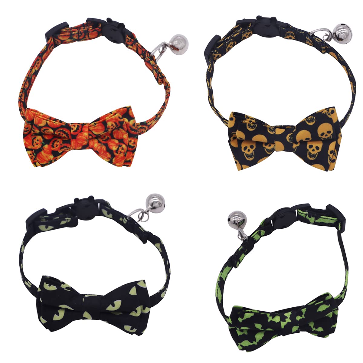Halloween Cat Collar with Bow Tie & Removable Bell - Adjustable Pet Collar for Cats & Small Dogs - Perfect for Halloween Costumes & Party Pet Accessories