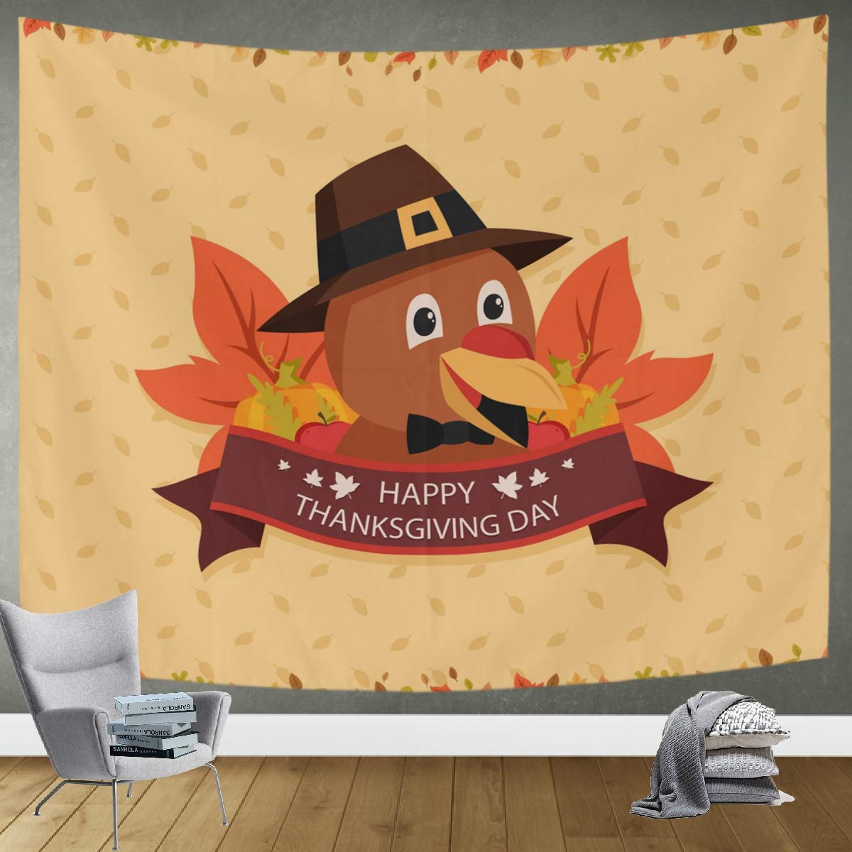 DOMIKING Thanksgiving Wall Hanging Tapestry - Colorful Turkey Design 90x60in Wall Art Blanket for Bedroom, Living Room Decor | Perfect for Holiday Home Decoration & Seasonal Party Backdrop