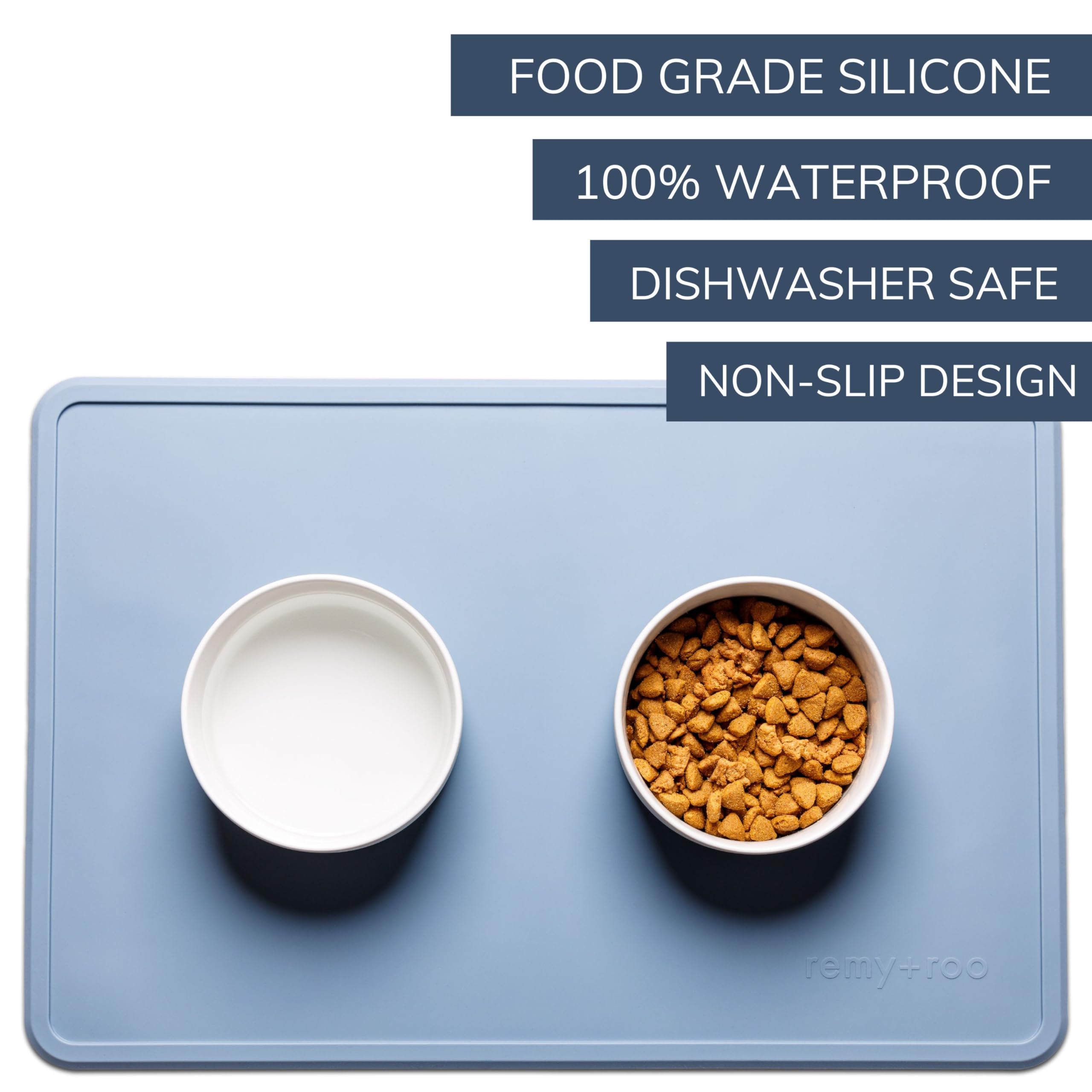 Premium Non-Slip Silicone Pet Bowl Mat for Dogs & Cats - Dusty Blue | Waterproof, Dishwasher Safe | Perfect for Food & Water Bowls, Mess-Free Feeding at Home or Travel