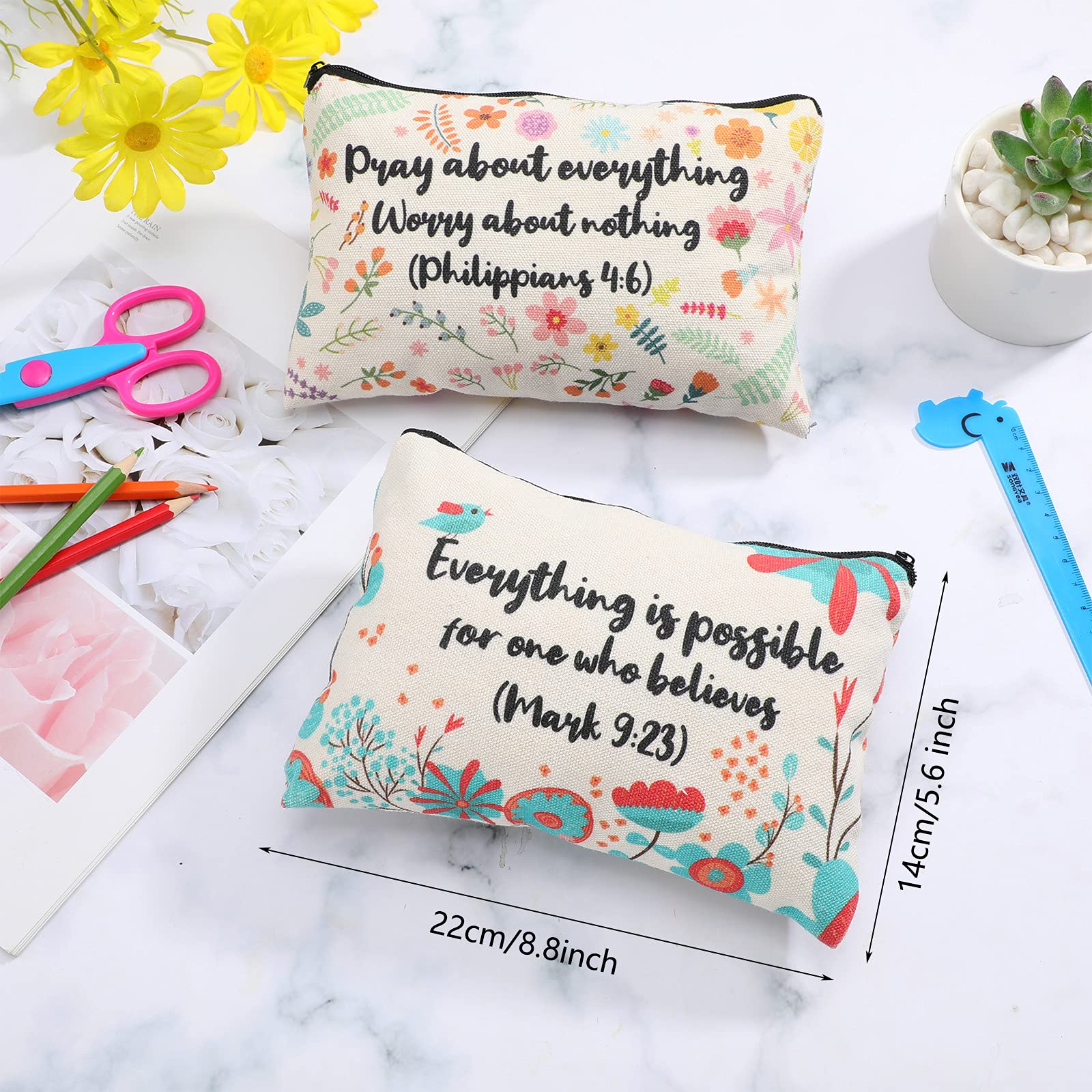 4 Pack Bible Verse Pencil Pouch - Christian Canvas Makeup Bag for Students & Office