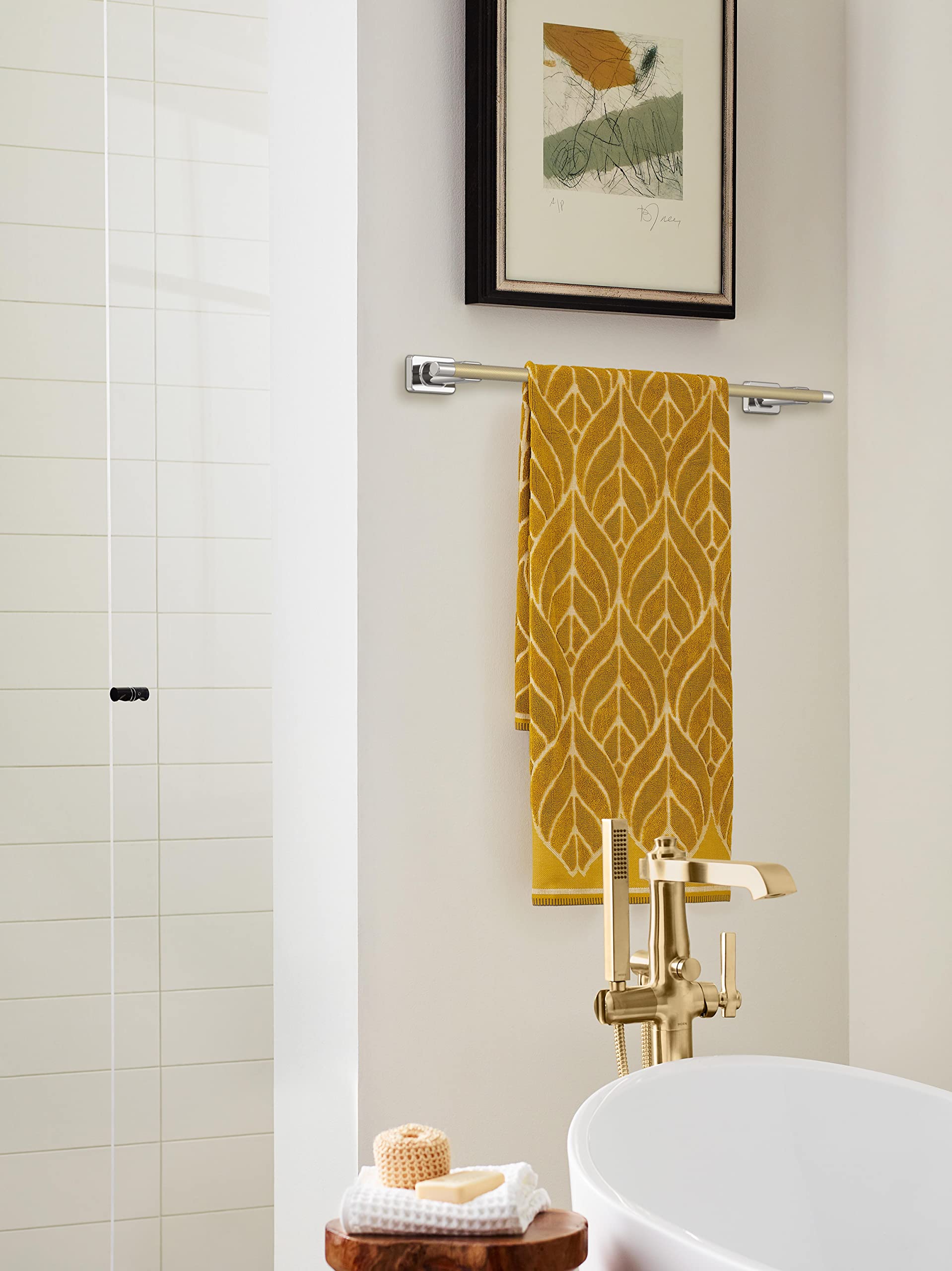 Amerock BH26615PNBBZ 24-Inch Polished Nickel & Golden Champagne Towel Bar - Modern Bathroom Towel Rack Holder for Bath & Shower - Durable Bathroom Hardware & Accessories for Spa, Hotel, or Home Decor