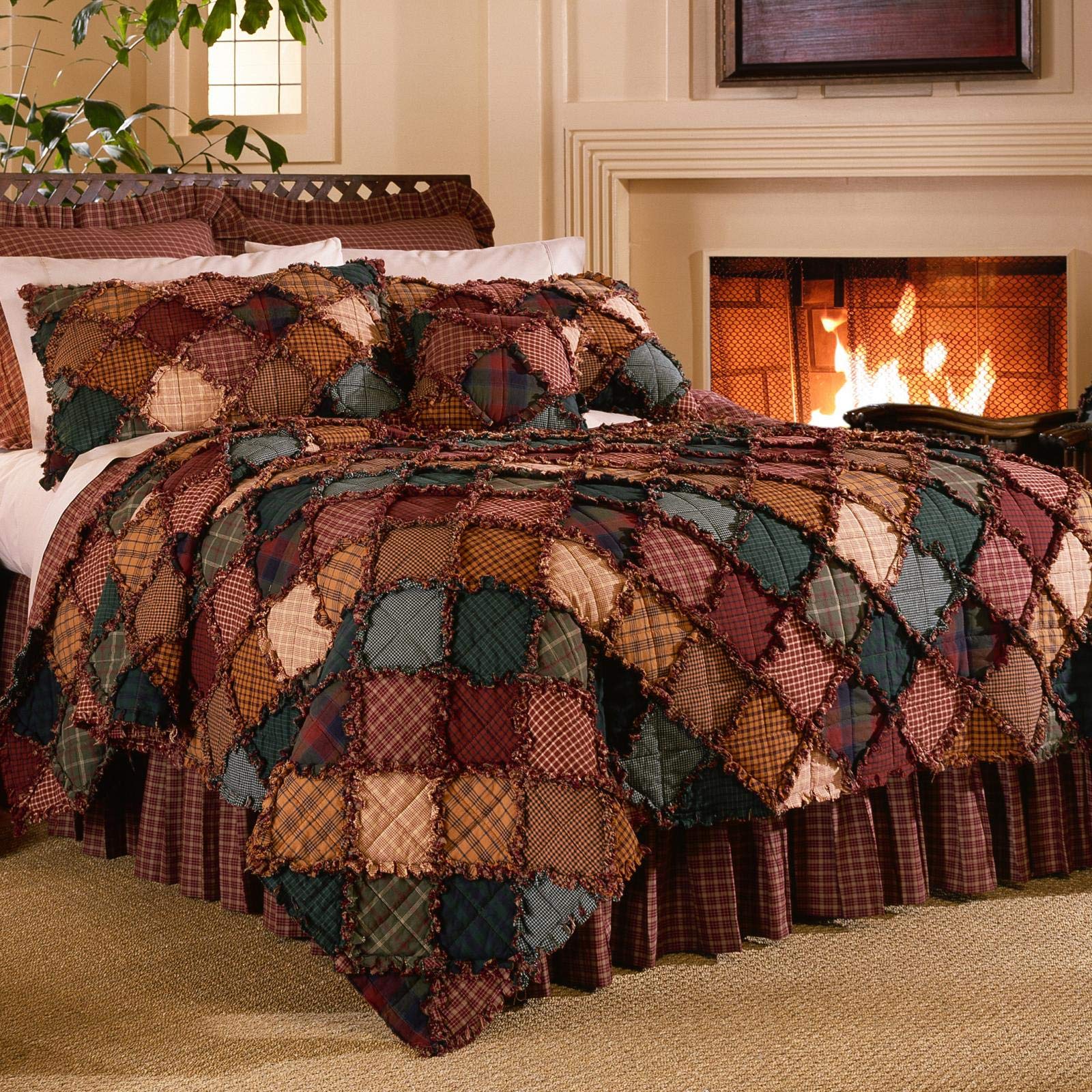 Donna Sharp Cotton Full/Queen Quilt - Campfire Lodge Patchwork Quilt for Queen & Full Size Beds - Machine Washable - Cozy Cabin & Rustic Bedroom Decor