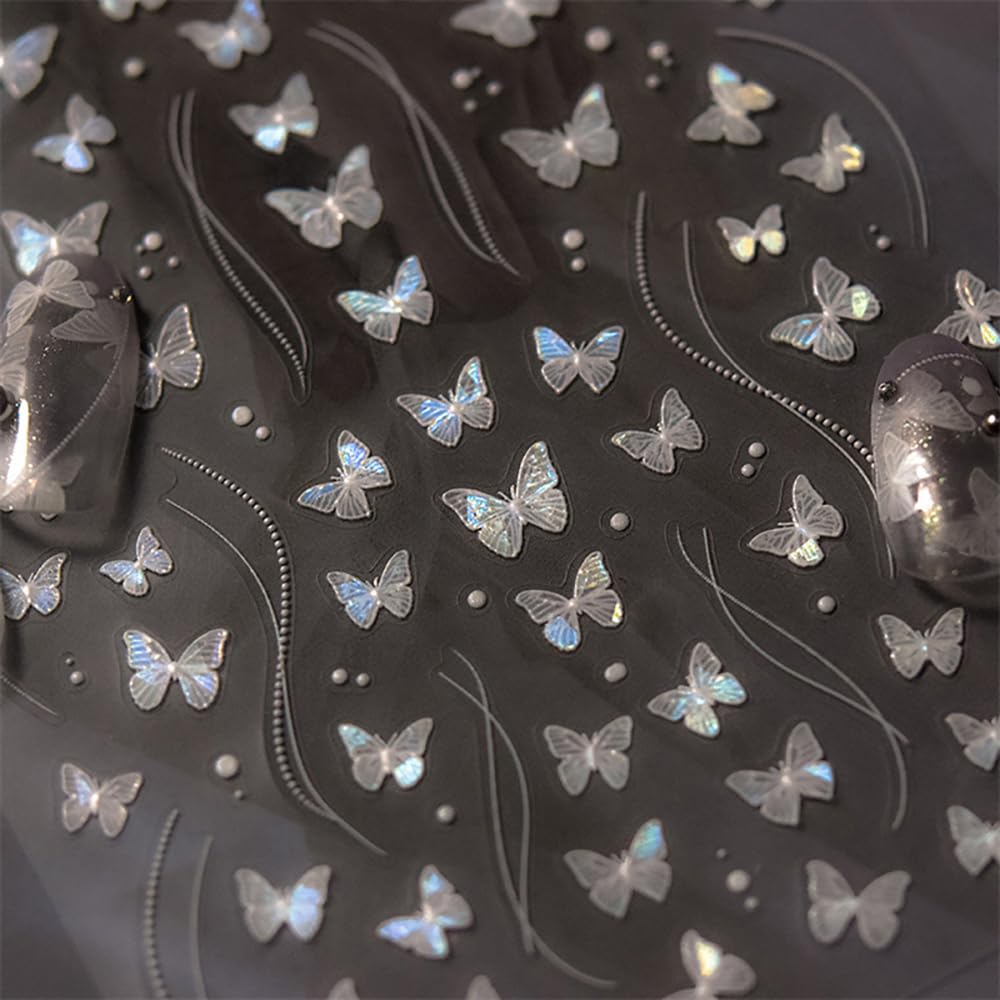 2 Sheets Butterfly Nail Stickers for Nail Art - Shell Glitter Nail Decorations, Purple Grey Butterfly Nail Decals with 3D Relief Design - Perfect for DIY Manicures, Parties, and Special Occasions