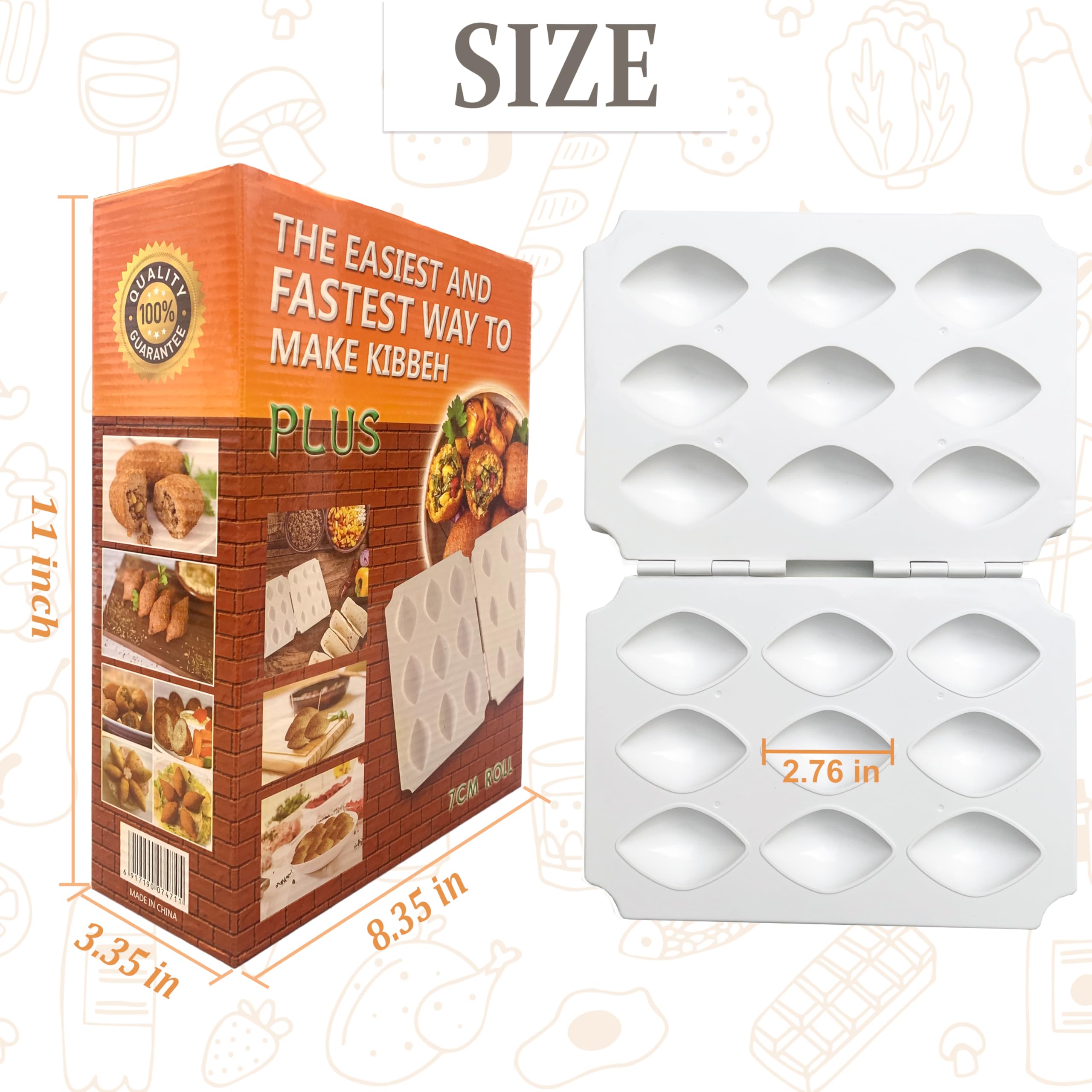 Premium Kibbeh Rolls Maker Mold - 9 Grids Meatball Mold Tool (7cm) for Middle Eastern Cuisine - Perfect for Homemade Kibbeh, Falafel & Meatballs
