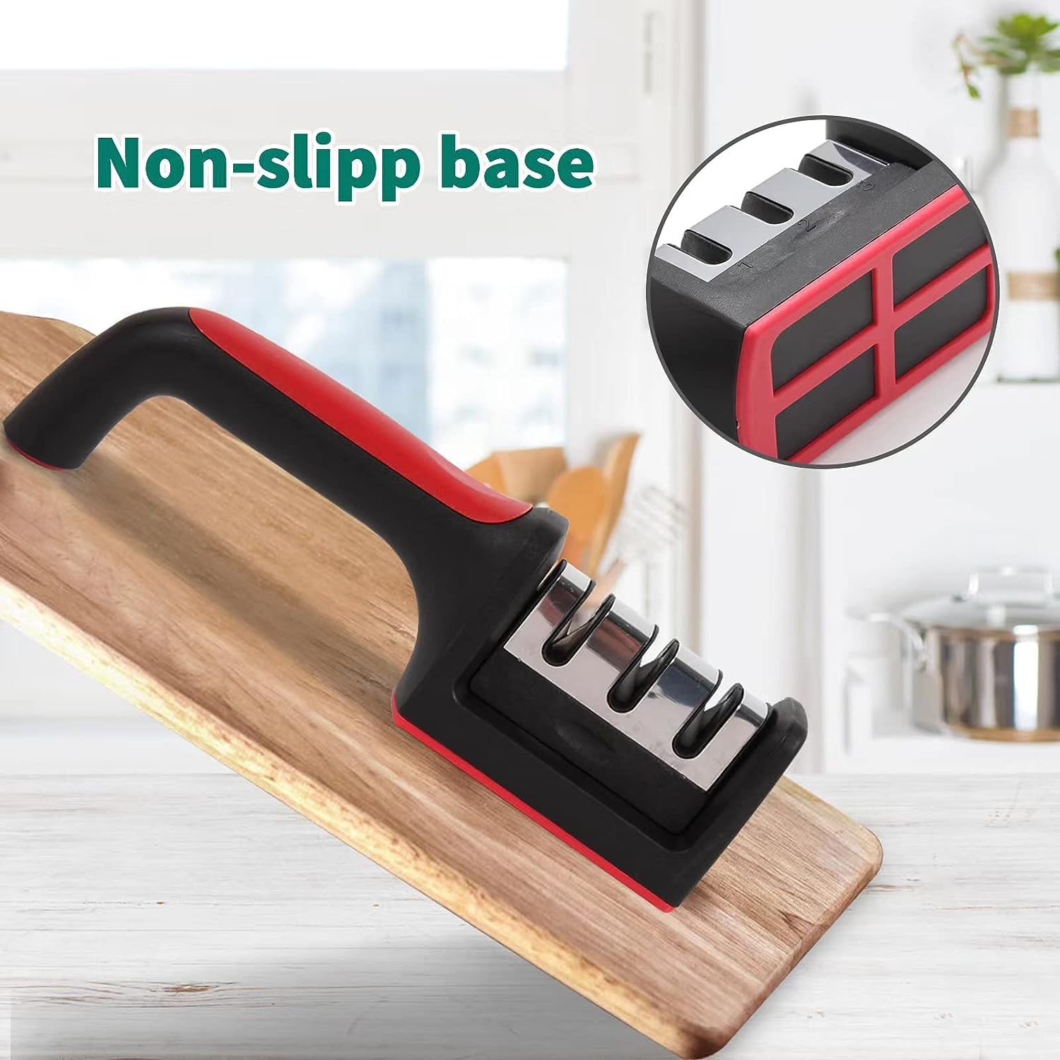 Premium Knife Sharpener for Kitchen Knives - 3 Groove Professional Sharpening System with Non-Slip Handle | Durable Chef-Grade Tool for Home & Professional Use | Perfect for Daily Cooking, Hunting, and Outdoor Activities