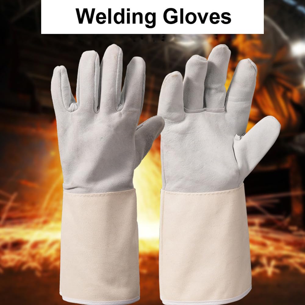 Premium Welding Gloves for MIG/Stick/TIG - Heat Resistant Gauntlet Gloves with Long Sleeve Cuff for Welders, Metal Cutting & Torch Work - Ideal for Grilling, Oven Use, Green Egg & Stove Safety