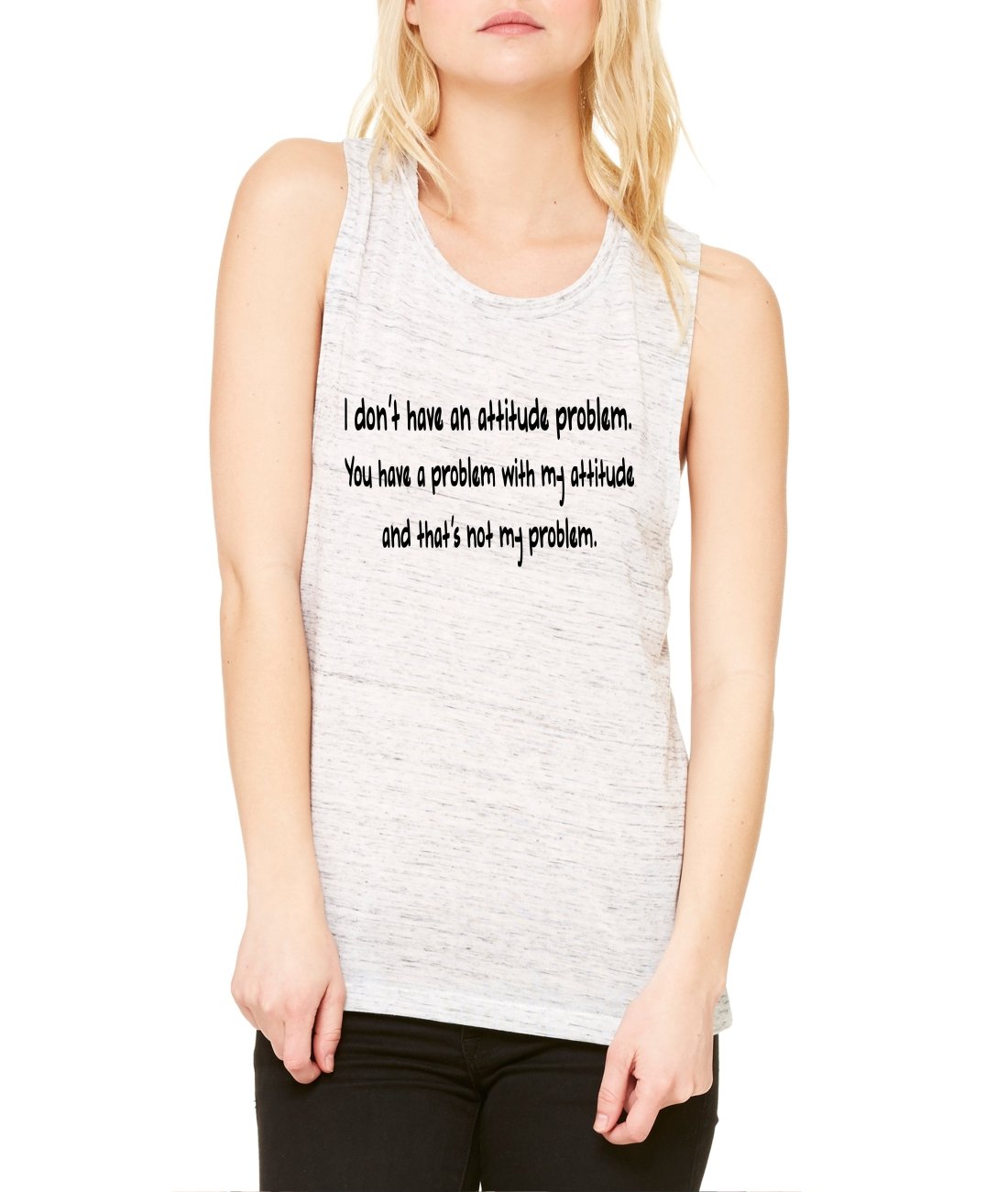 ALLNTRENDS Women's Flowy Muscle Tank Top - 'I Don't Have an Attitude Problem' Slogan Tee | Casual Summer Tops for Yoga, Beach & Streetwear