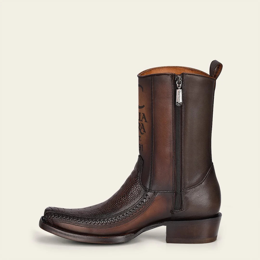Men's Cuadra Brown Cowboy Boots with Ostrich Leg Design & Ankle Zip - Stylish Western Boots for Rodeo, Country Music Festivals & Casual Wear