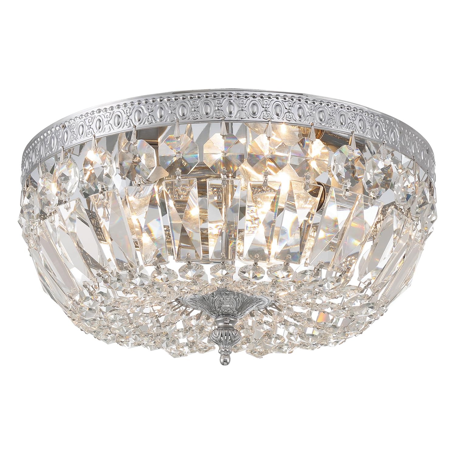 Crystorama 3-Light Hand-Cut Crystal Polished Chrome Flush Mount Ceiling Light - Elegant Lighting for Bedroom, Living Room & Dining Room