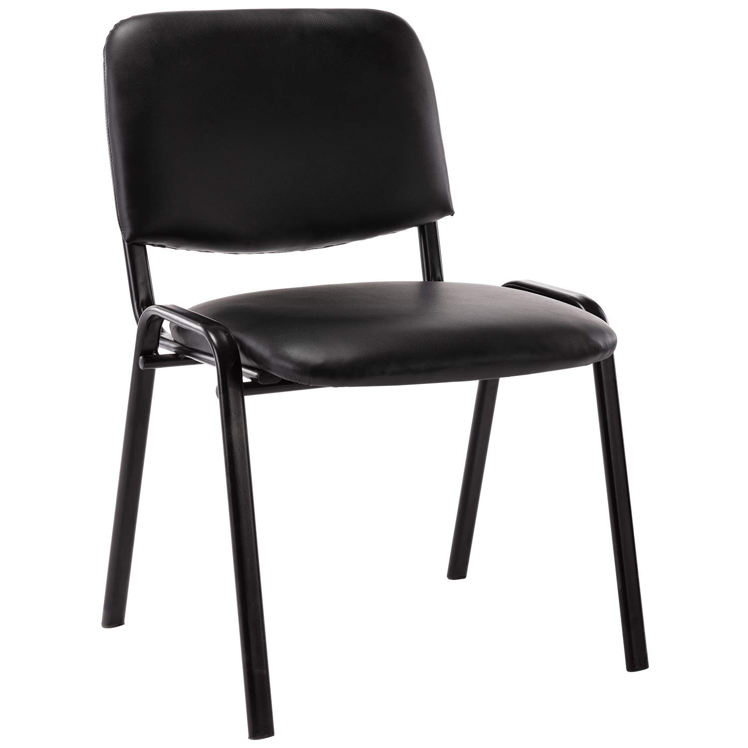 5-Pack Black Vinyl Leather Padded Stackable Chairs - Comfortable Armless Upholstered Seating for Office, Waiting Room, Church, Conference, Reception & Classroom - Space-Saving Stacking Chairs for Events & Multi-Purpose Use
