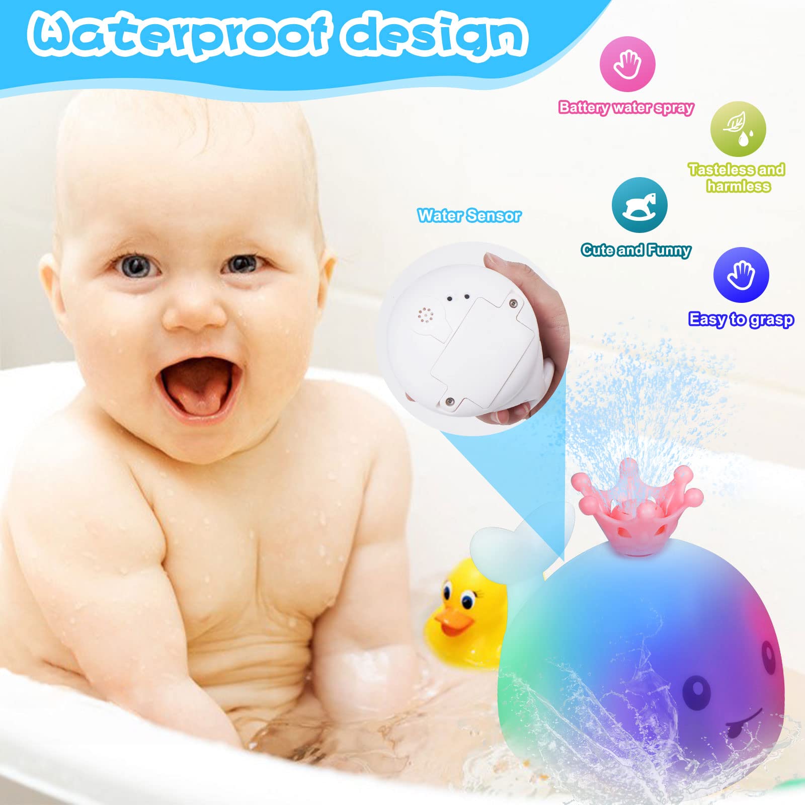 Whale Bath Toy Automatic Spray Light Up Water Baby Bath Toy, Induction Sprinkler Bathtub Shower Toys for Toddlers Infants Kids, Pool Shower Bathroom Toys Spray Water Baby Toy for Fun Bath Time and Learning Play