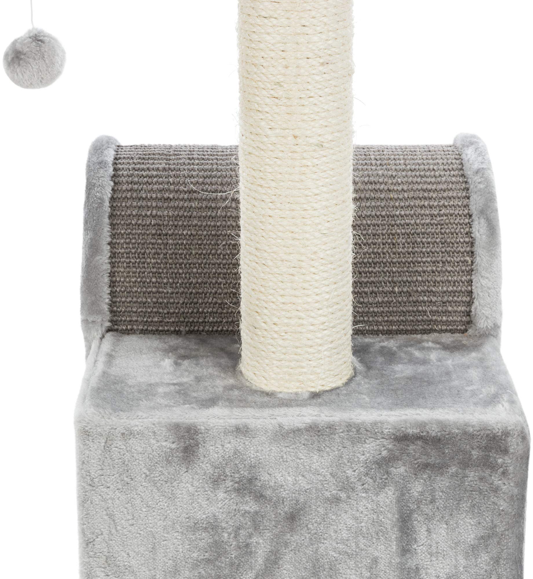 TRIXIE 31.5 Inch Cat Scratching Post with Sisal Rope - Multi-Level Cat Tree with Tunnel, Condo, Platform & Removable Cushion - Includes Dangling Toy for Indoor Cats - Gray Cat Furniture for Play & Relaxation