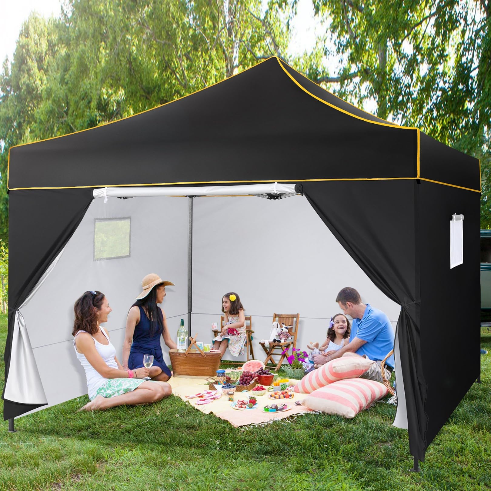COBIZI 10x10 Heavy Duty Commercial Pop Up Canopy Tent with 4 Waterproof Sidewalls - UV 50+ Protection, Instant Setup for Outdoor Events, Parties, Camping & Backyard Use - Portable Vendor Shelter (Black)